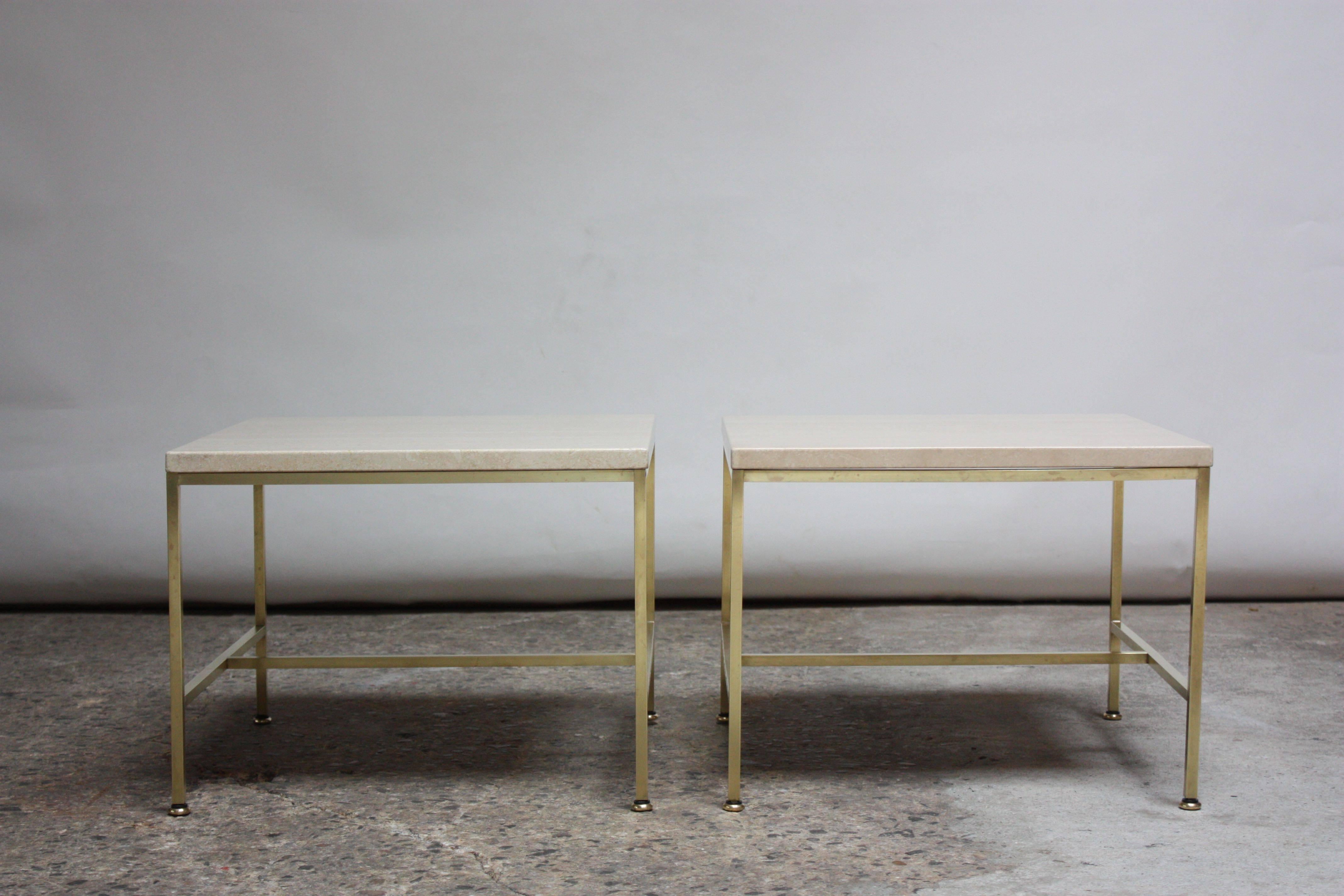 Mid-20th Century Paul McCobb Travertine and Brass Occasional Tables
