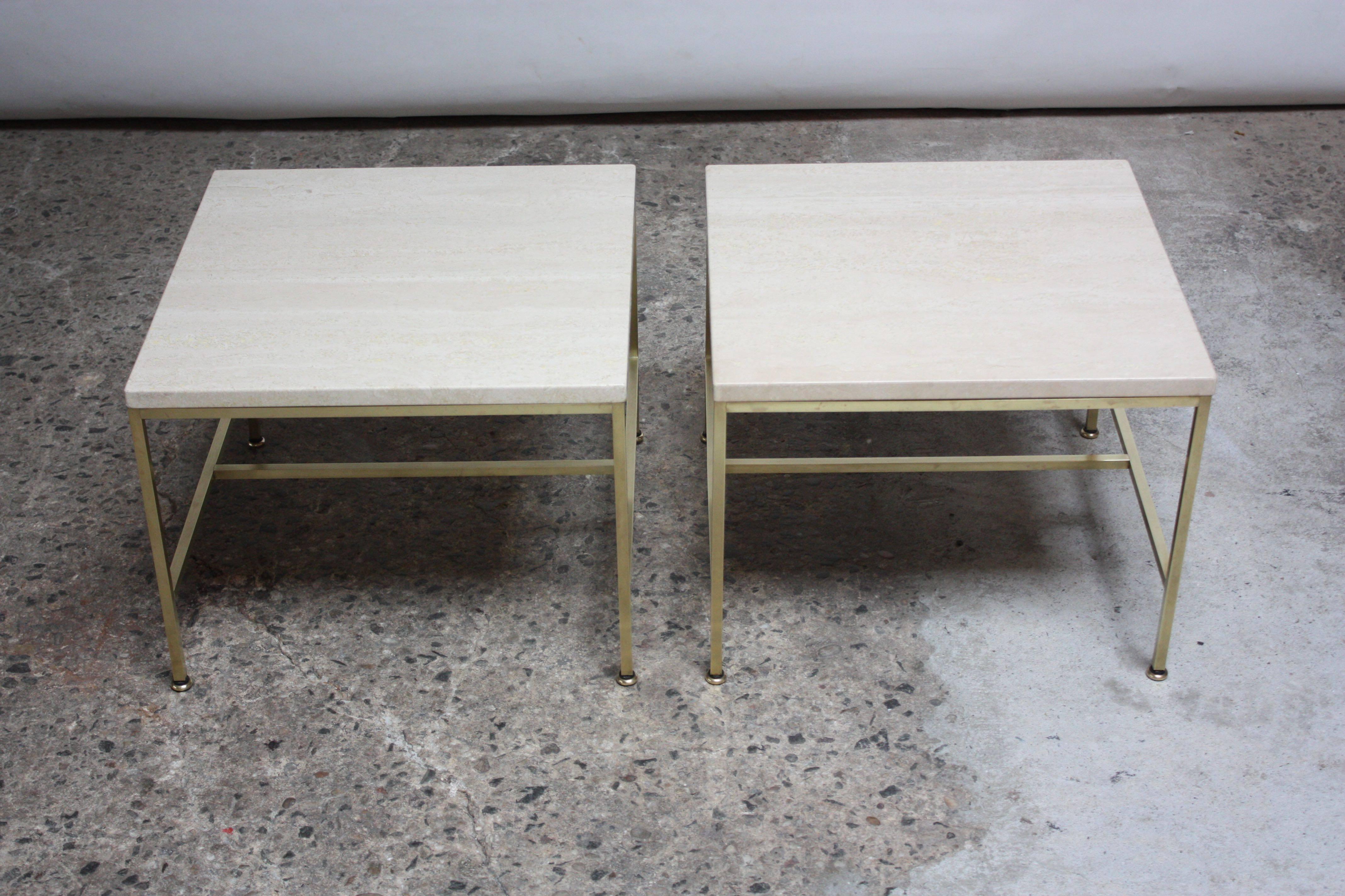 Paul McCobb Travertine and Brass Occasional Tables 1