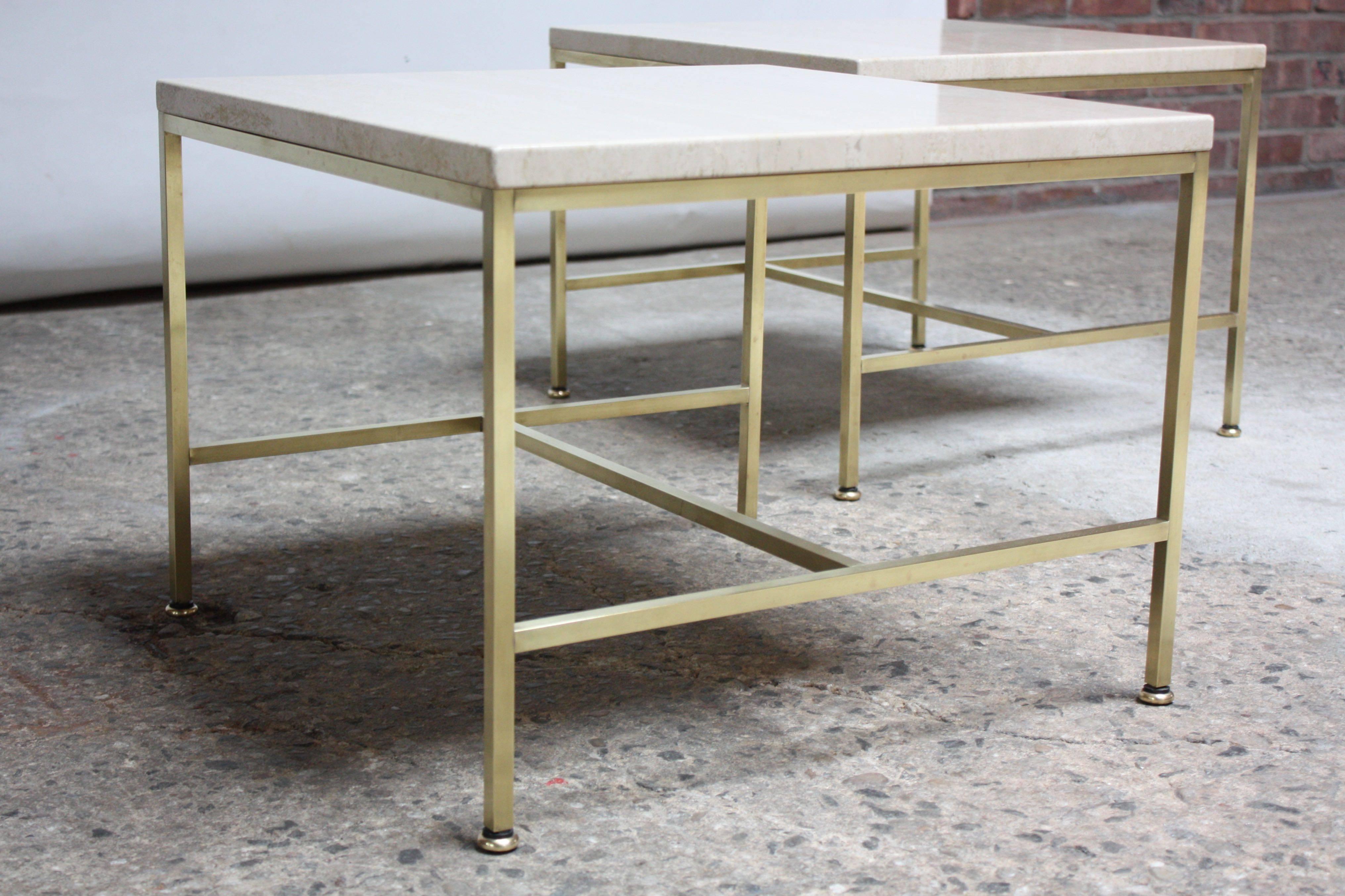 Paul McCobb Travertine and Brass Occasional Tables 3