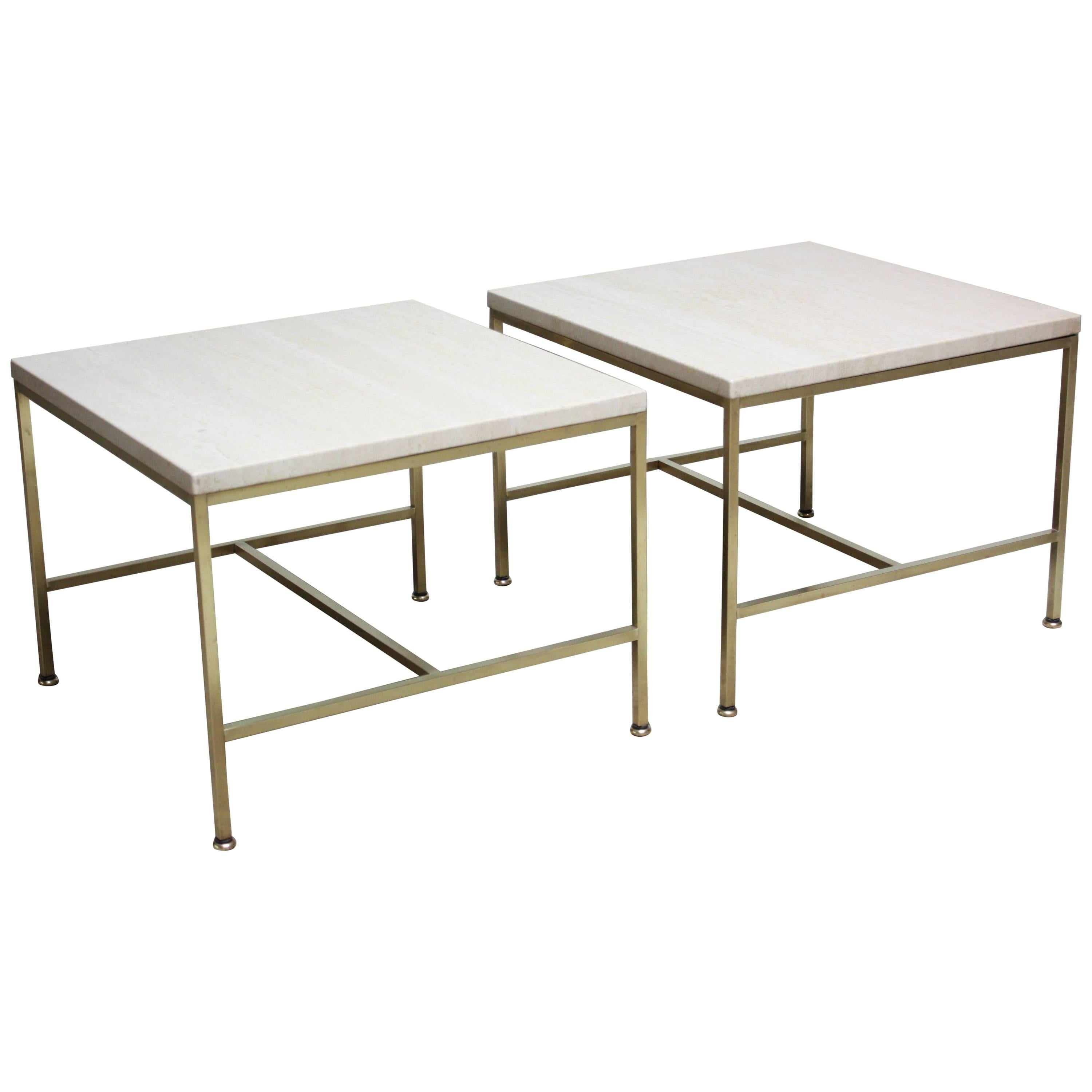 Paul McCobb Travertine and Brass Occasional Tables