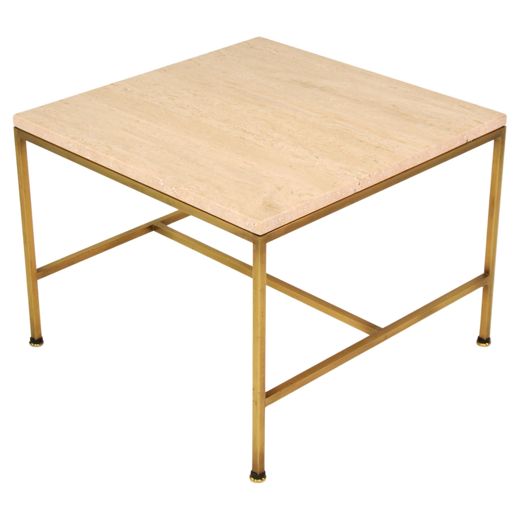 Travertine and Brass Side Table by Paul McCobb for Directional, 1950s 1