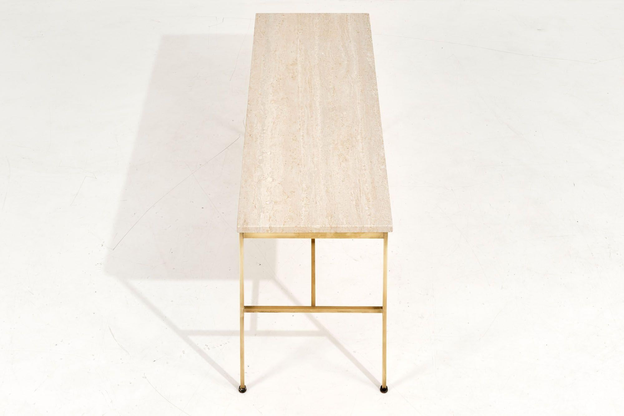 American Paul McCobb Travertine Brass Low Console, 1960 For Sale
