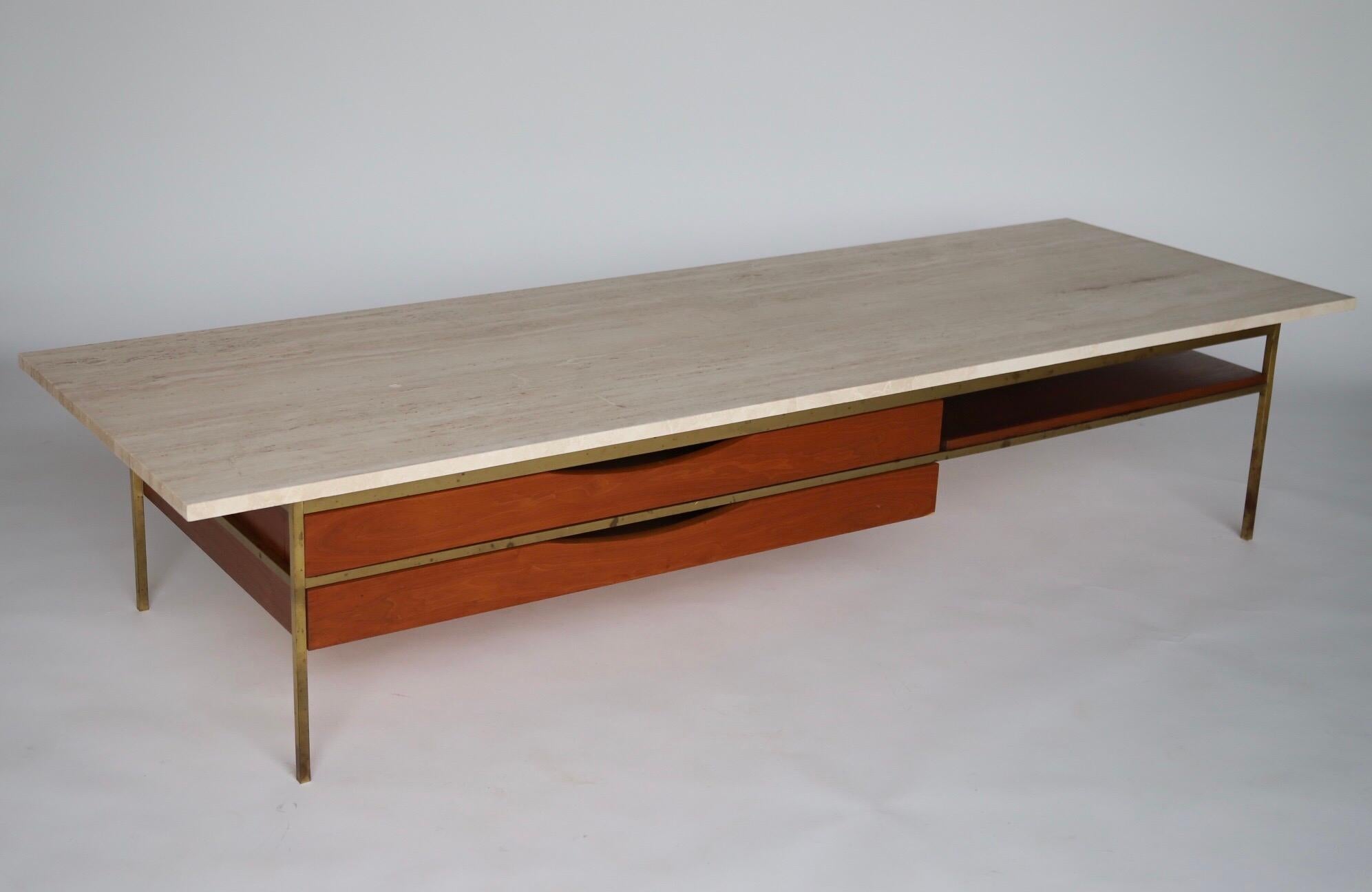 Brass Paul McCobb Travertine Coffee Table