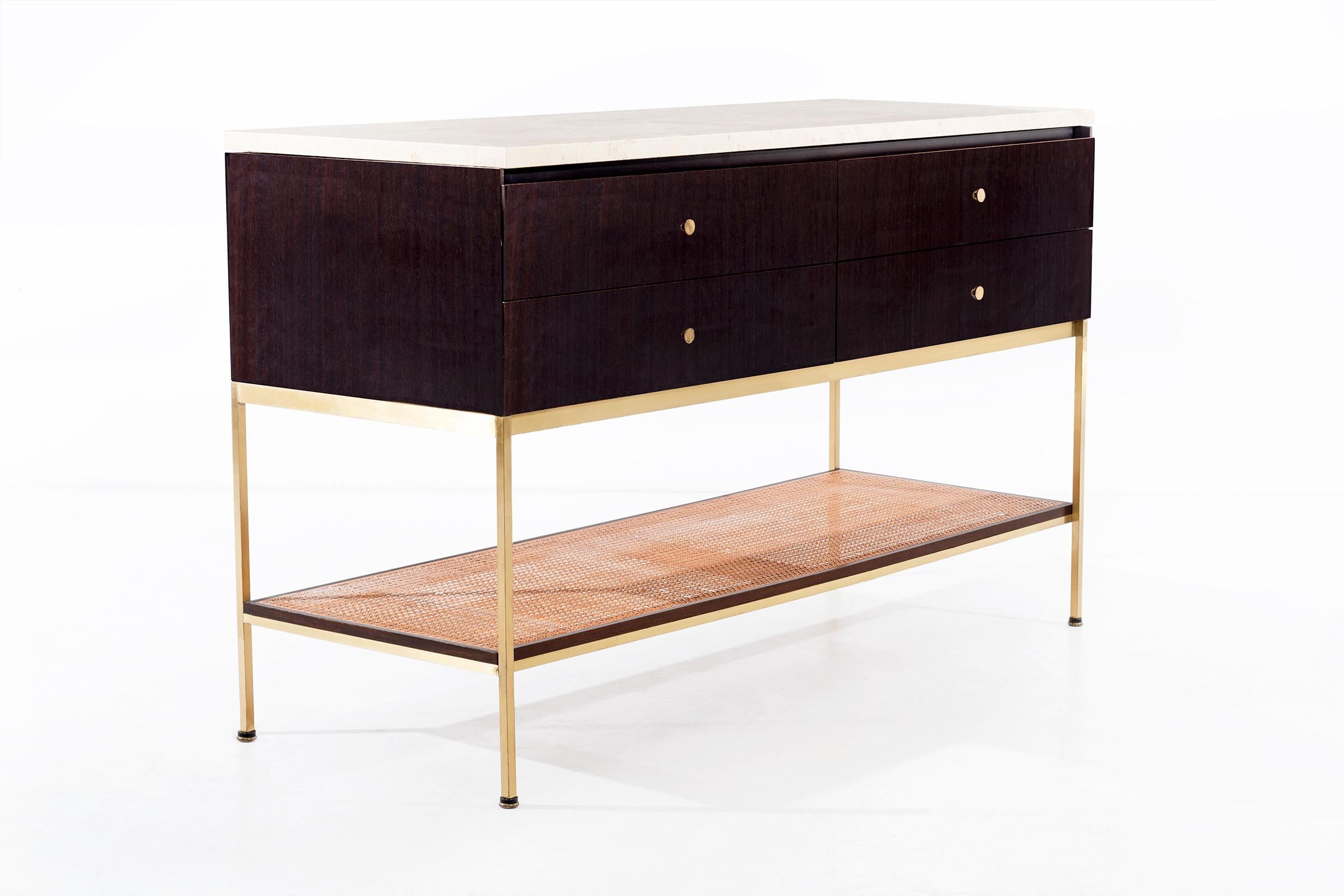 Brass Paul McCobb Travertine Console