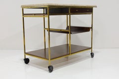 Paul McCobb Travertine, Mahogany and Brass Bar Cart