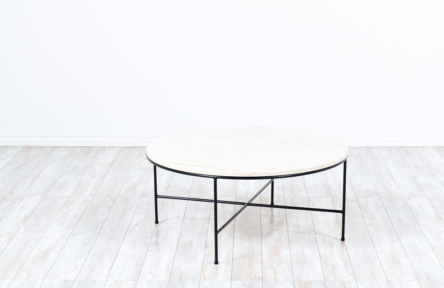 Mid-Century Modern Paul McCobb Travertine Stone & Iron Coffee Table with for Winchendon Furniture