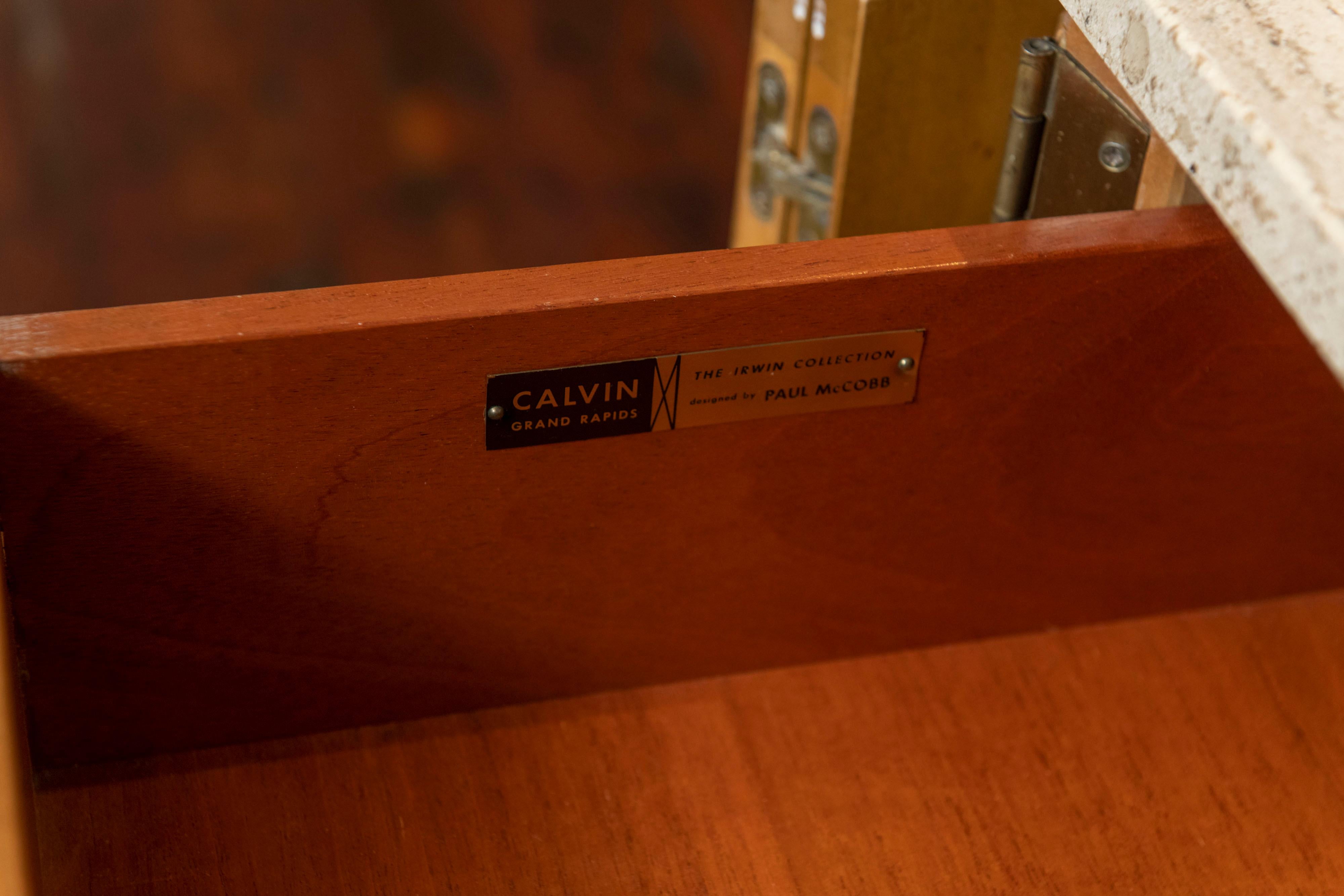 Brass Paul McCobb Travertine Top Dresser Irwin Collection for Calvin For Sale