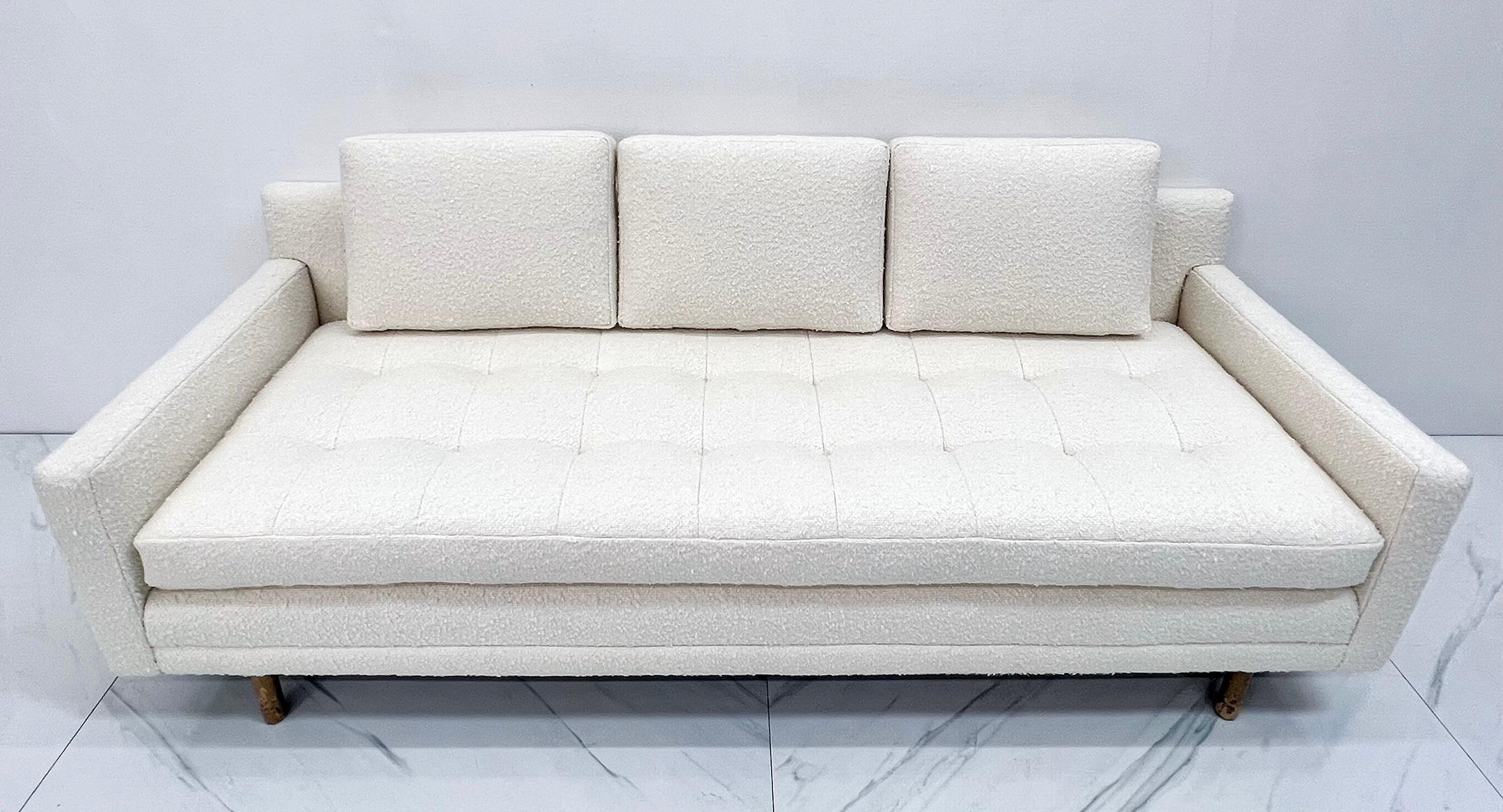 Bouclé Paul McCobb Tuxedo Sofa in White Boucle, Directional, 1960's For Sale