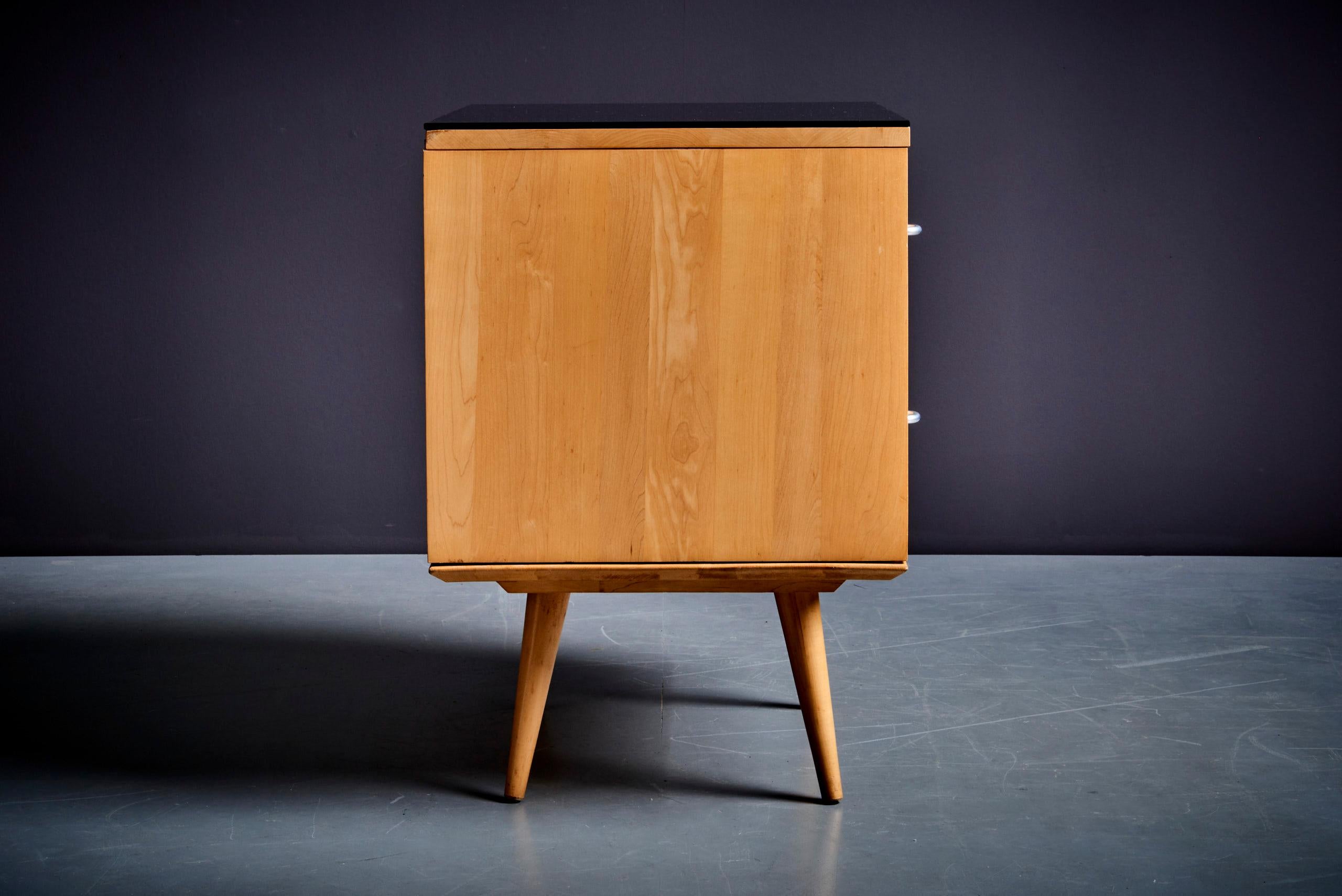 American Paul McCobb Two-Drawer on Bench with Black Vitrolite Top For Sale