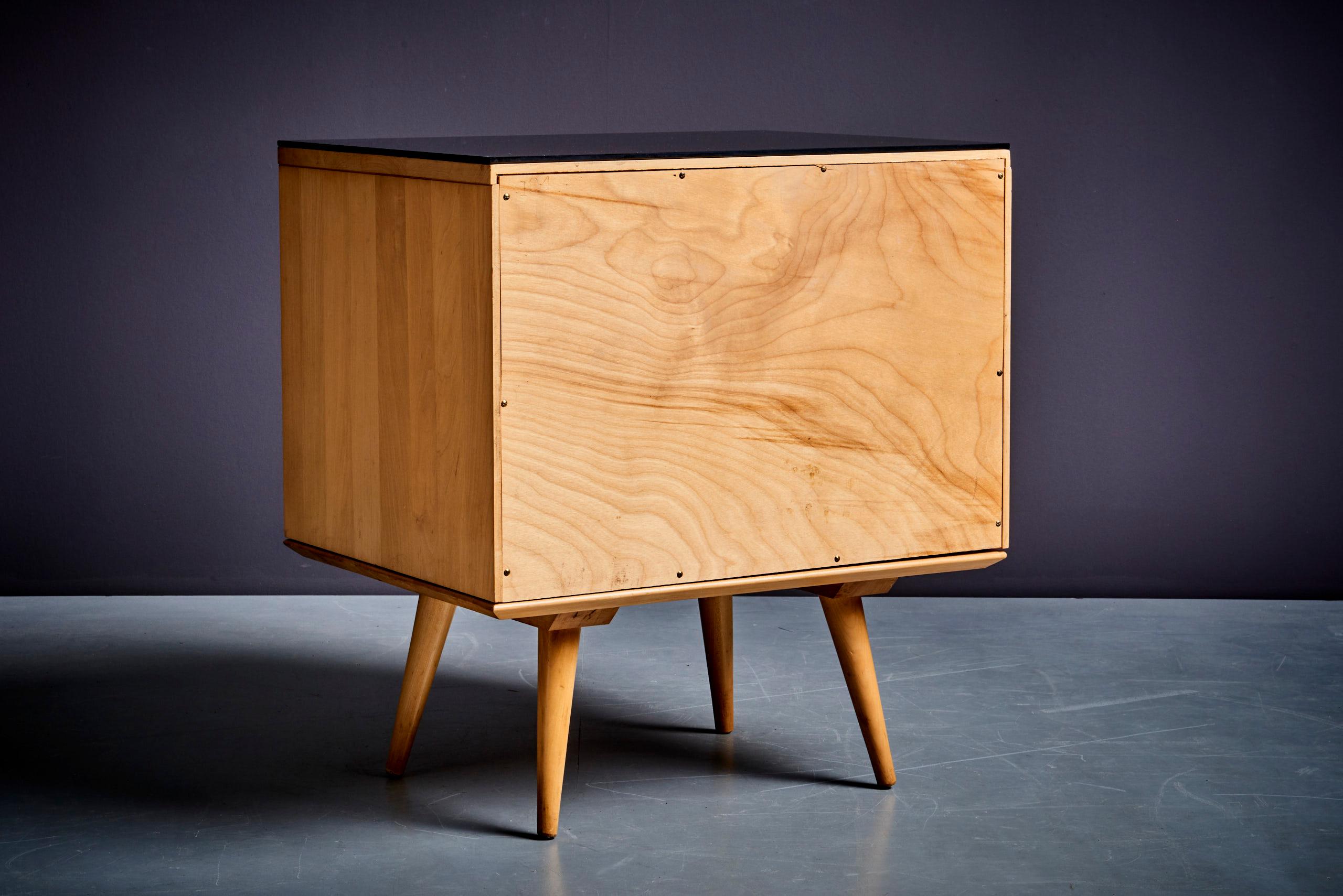 Mid-20th Century Paul McCobb Two-Drawer on Bench with Black Vitrolite Top For Sale