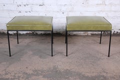 Paul McCobb Upholstered Iron Stools or Ottomans, Pair