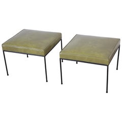 Paul McCobb Upholstered Iron Stools or Ottomans, Pair