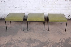 Paul McCobb Upholstered Iron Stools or Ottomans, Set of Three