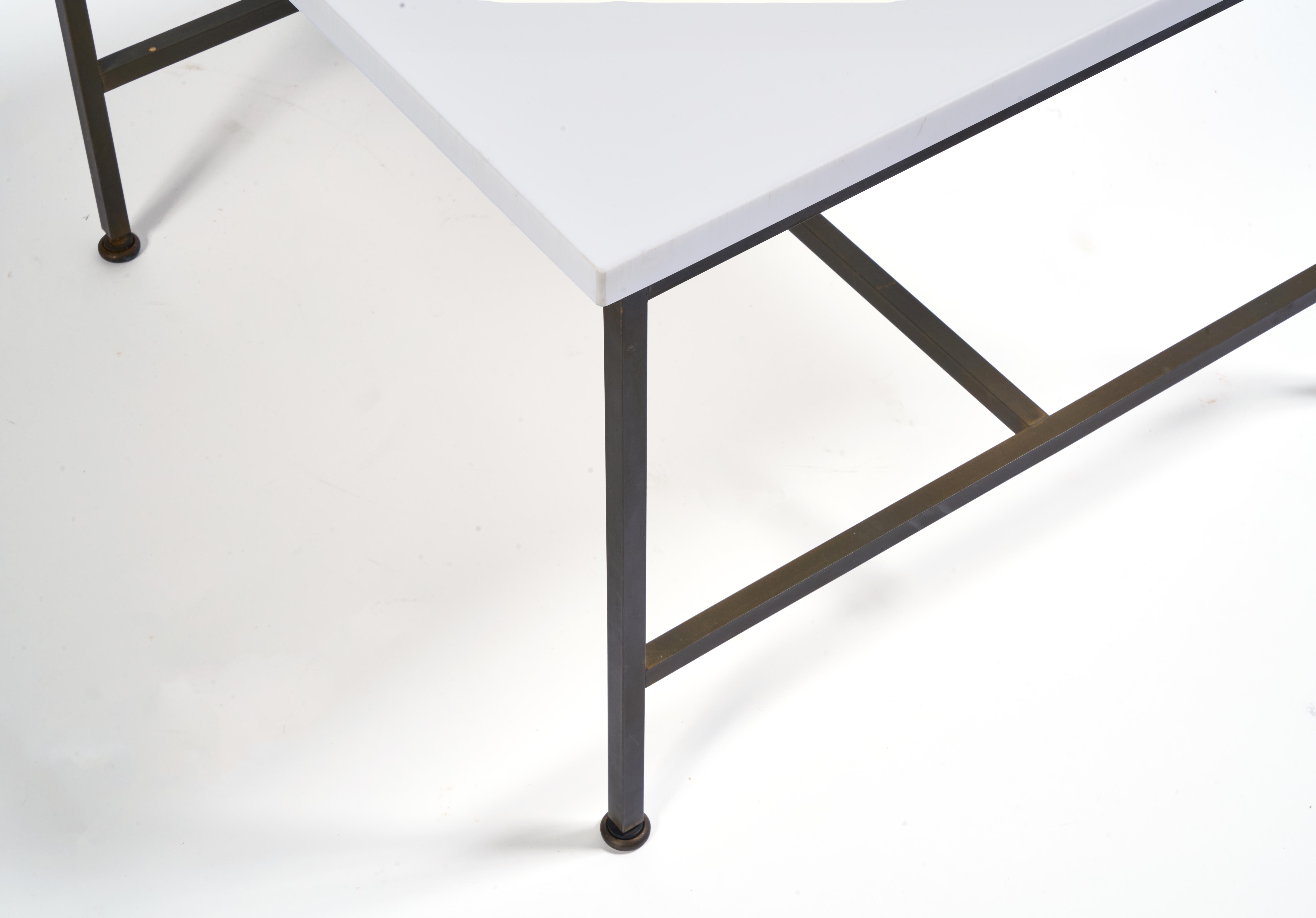 Mid-Century Modern Paul McCobb Vitrolite and Brass Table For Sale