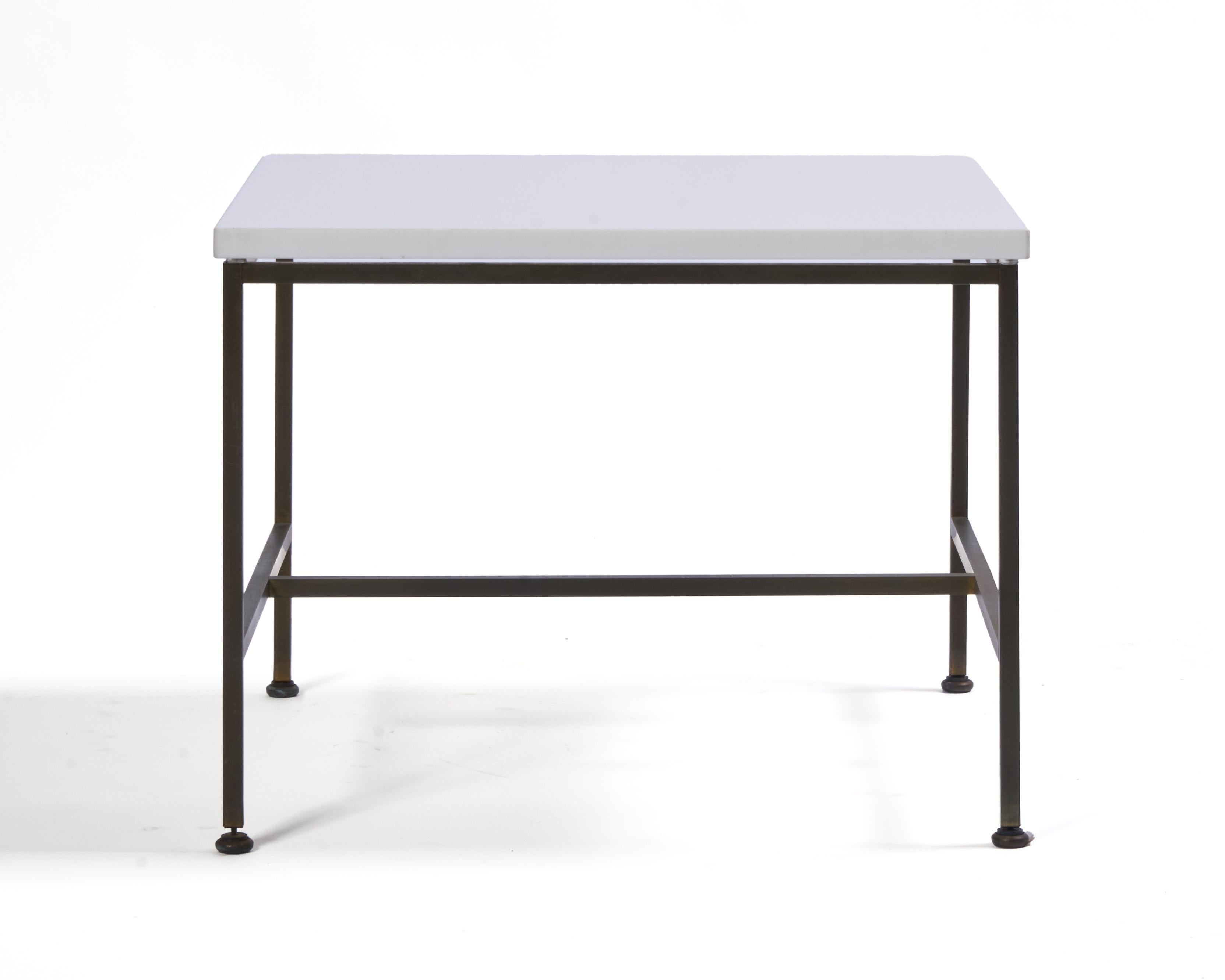 American Paul McCobb Vitrolite and Brass Table For Sale