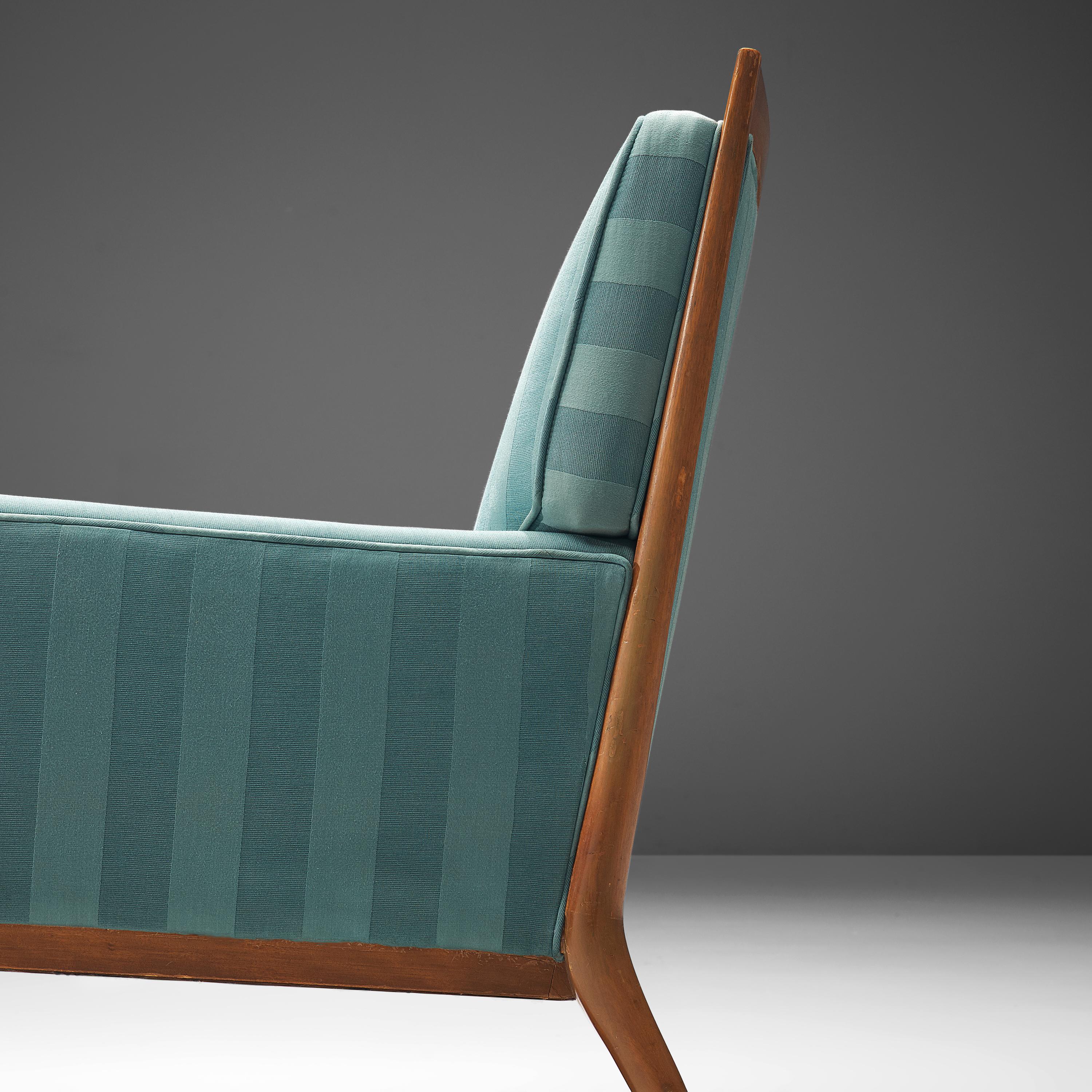 Fabric Paul McCobb Pair of Lounge Chairs in Original Turquoise Upholstery and Walnut 