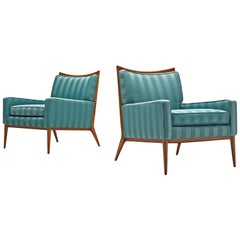 Paul McCobb Walnut Lounge Chairs in Original Fabric
