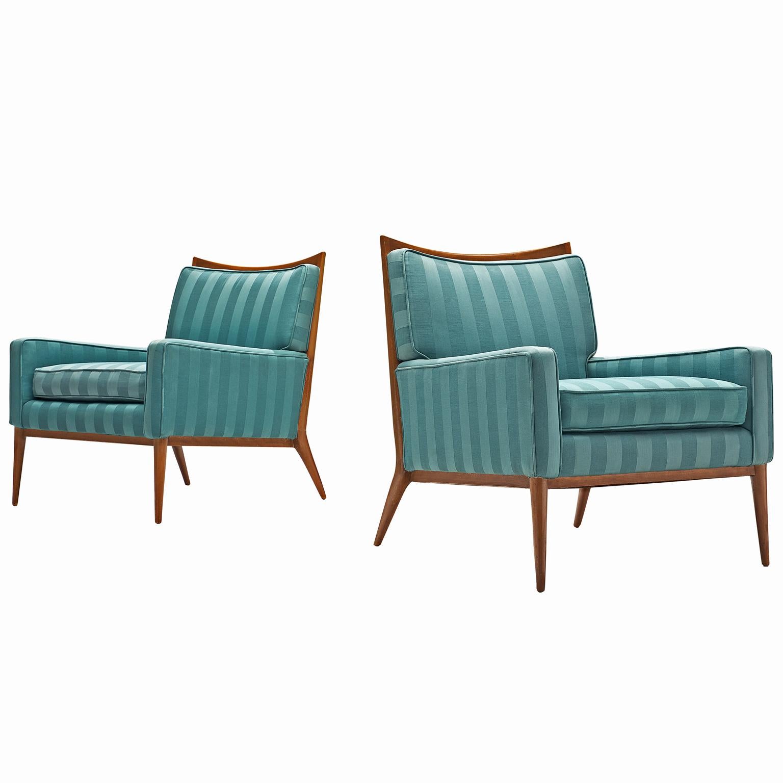 Paul McCobb Walnut Lounge Chairs in Original Fabric 