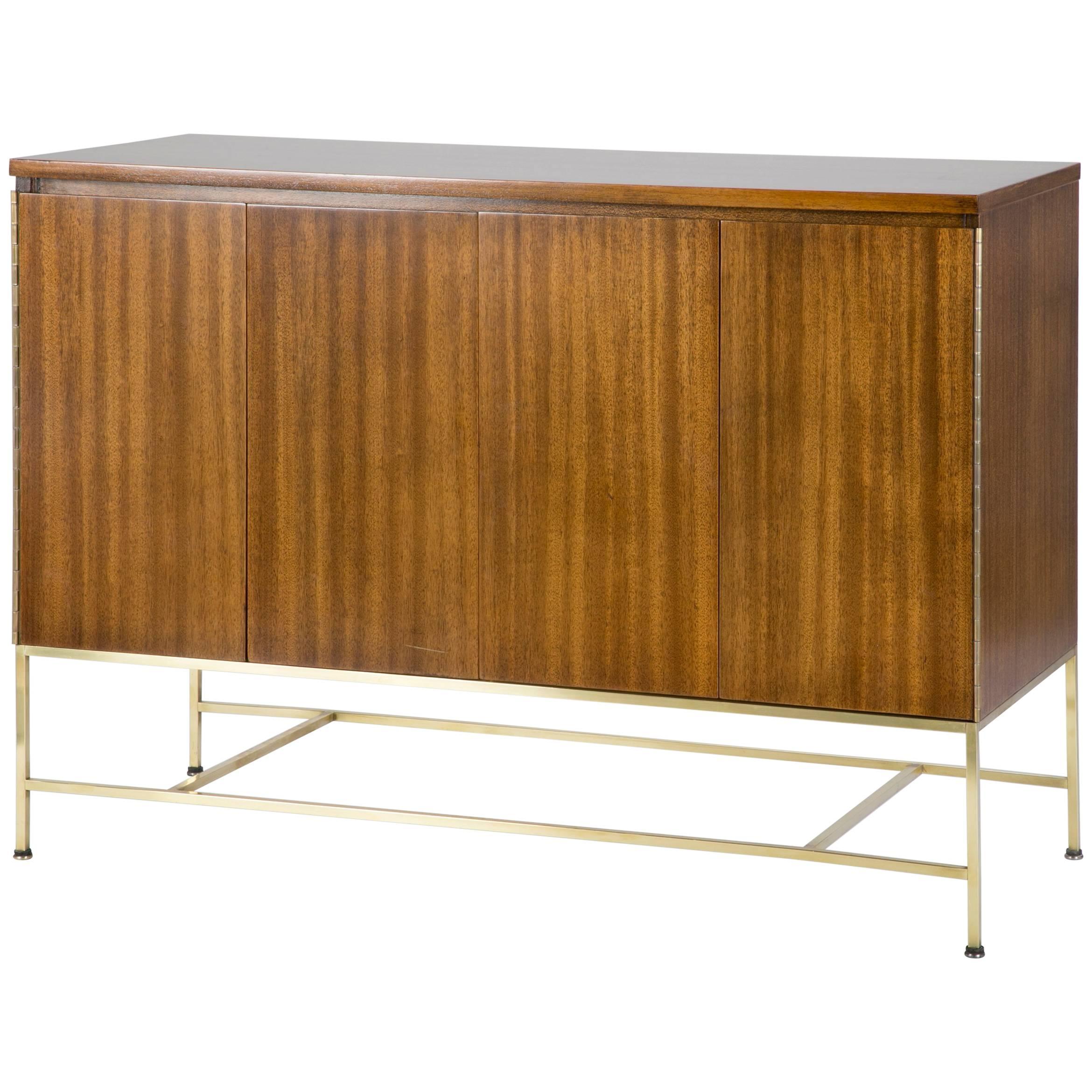 Paul McCobb Walnut Sideboard with Square Tubular Brass Base