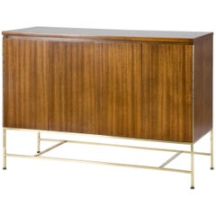Paul McCobb Walnut Sideboard with Square Tubular Brass Base