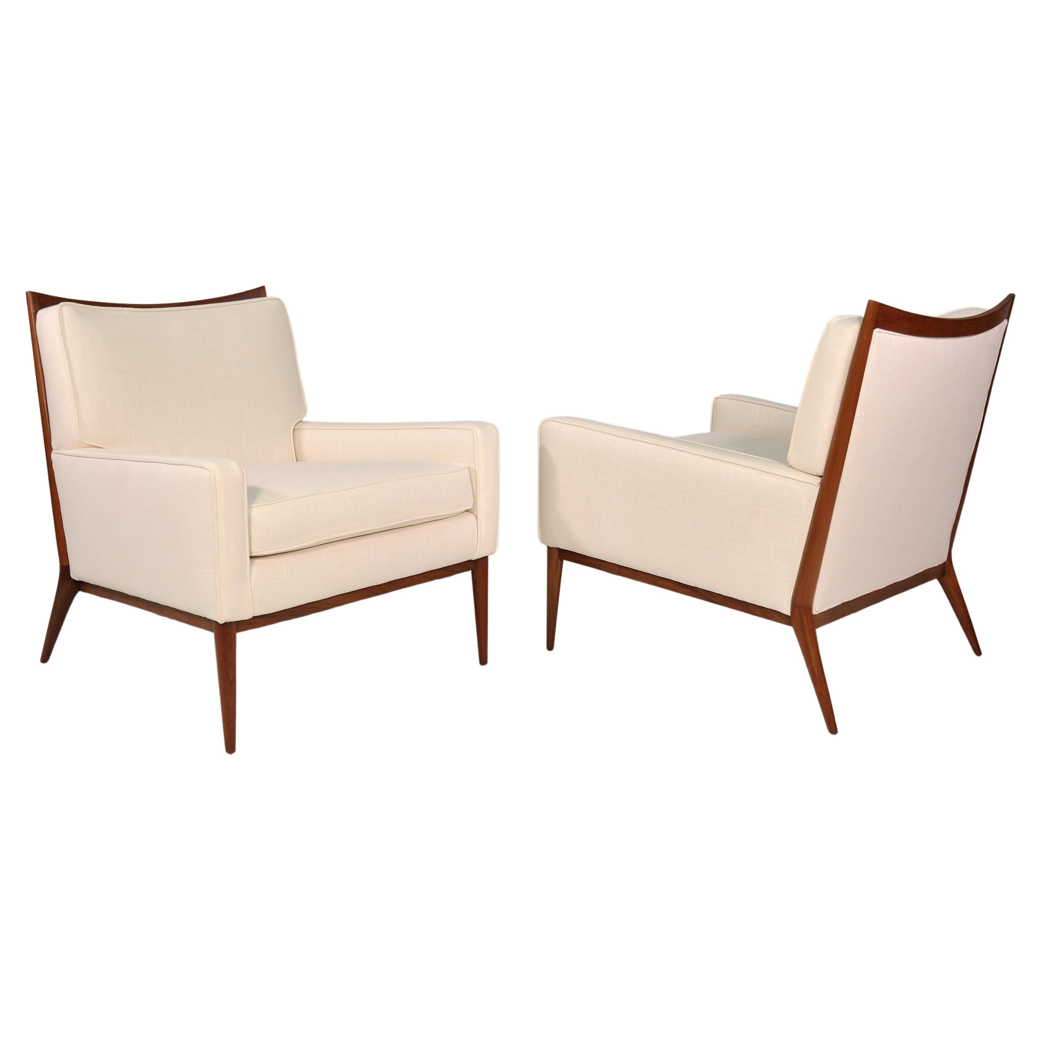 Paul McCobb White Linen Lounge Chairs for Directional, 1950s In Excellent Condition In Miami, FL