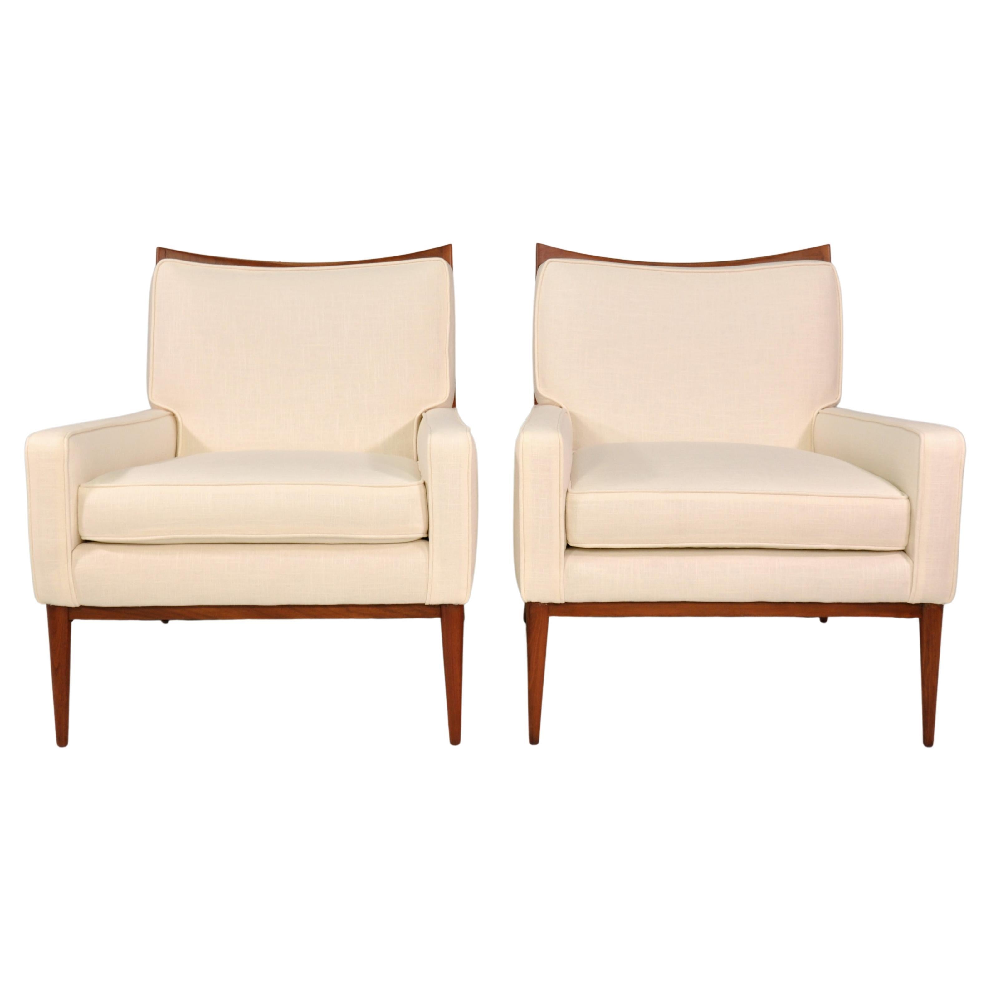 Mid-20th Century Paul McCobb White Linen Lounge Chairs for Directional, 1950s