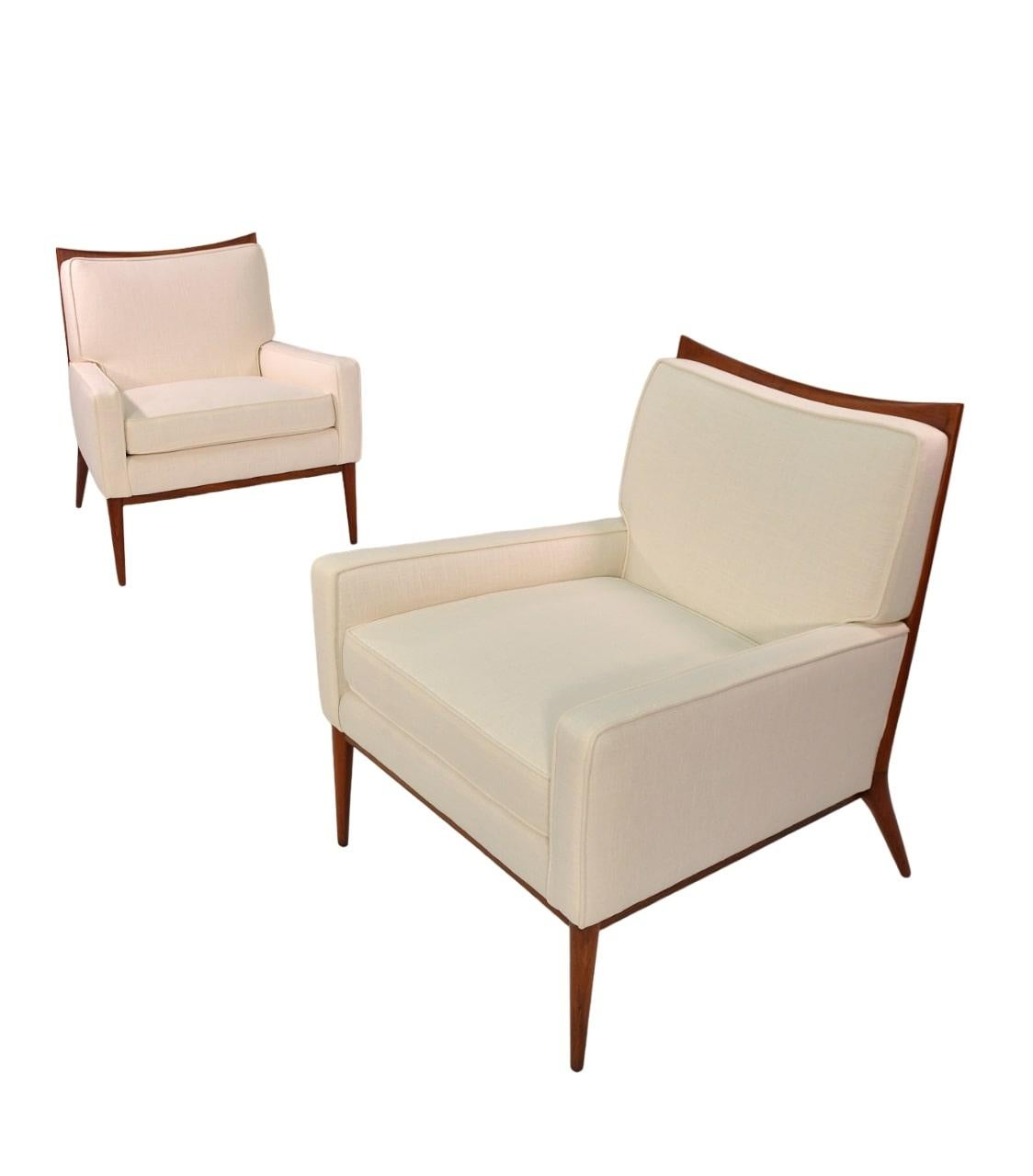 Paul McCobb White Linen Lounge Chairs for Directional, 1950s 1