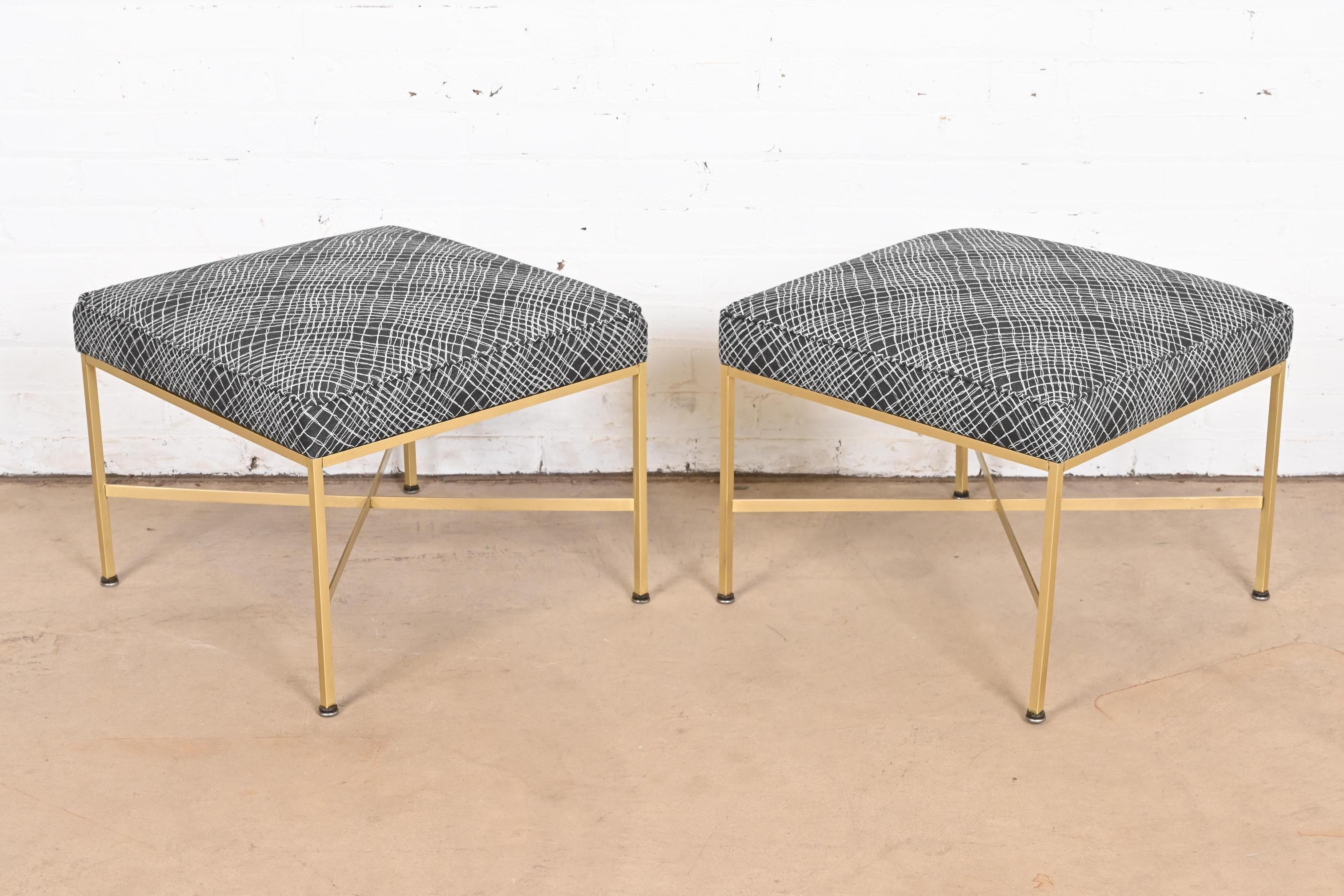 Paul McCobb X-Base Brass and Upholstered Stools or Ottomans, Newly Restored For Sale 3