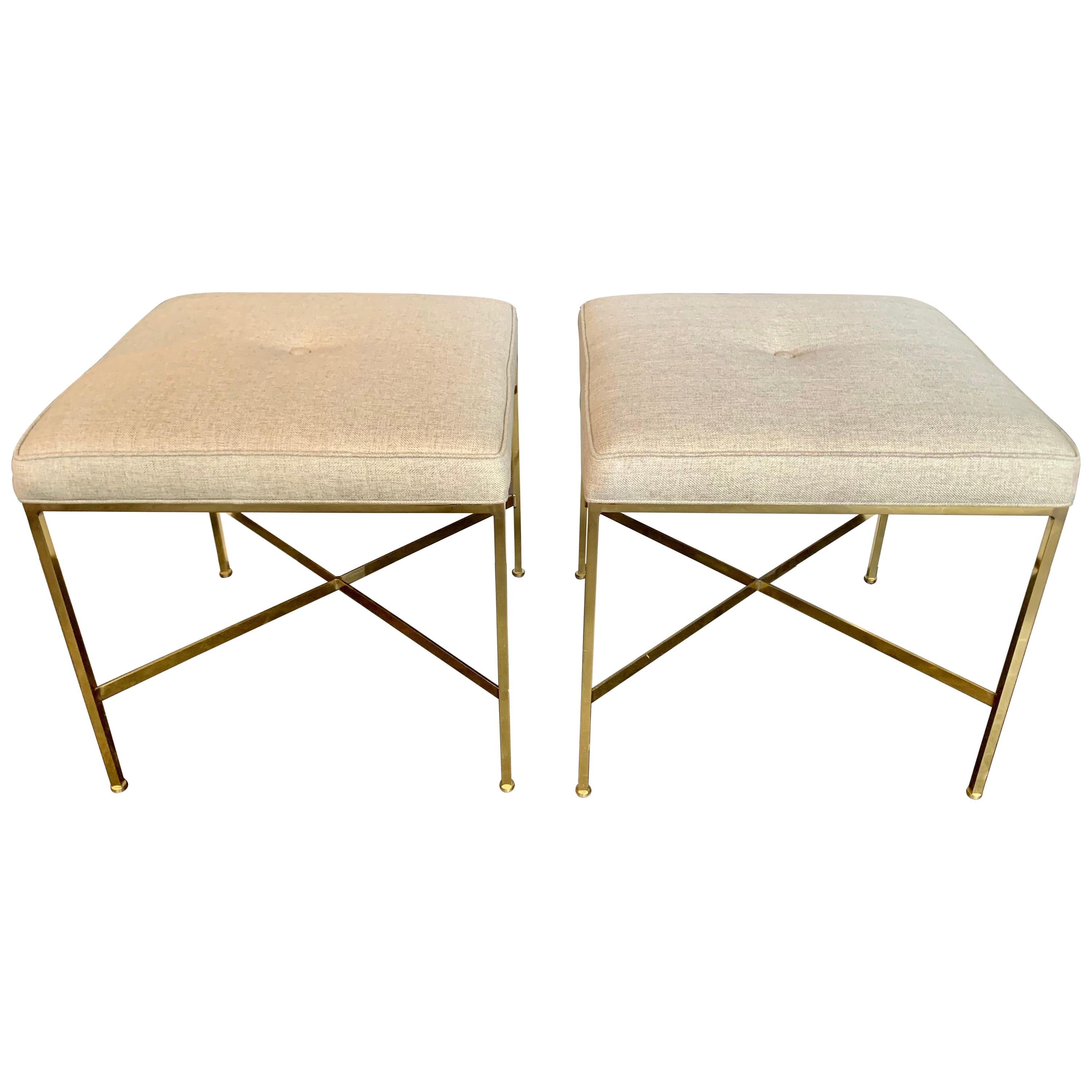 Paul McCobb X Base Brass Stools, Pair