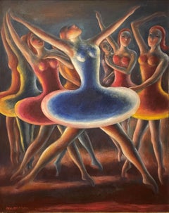 "Ballerinas, " Paul Meltsner, WPA American Modernism, Colorful Figurative Dancers