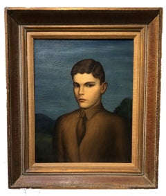 Paul Meltsner, Portrait of a Youth, American Modernist Realism O/C, c. 1940