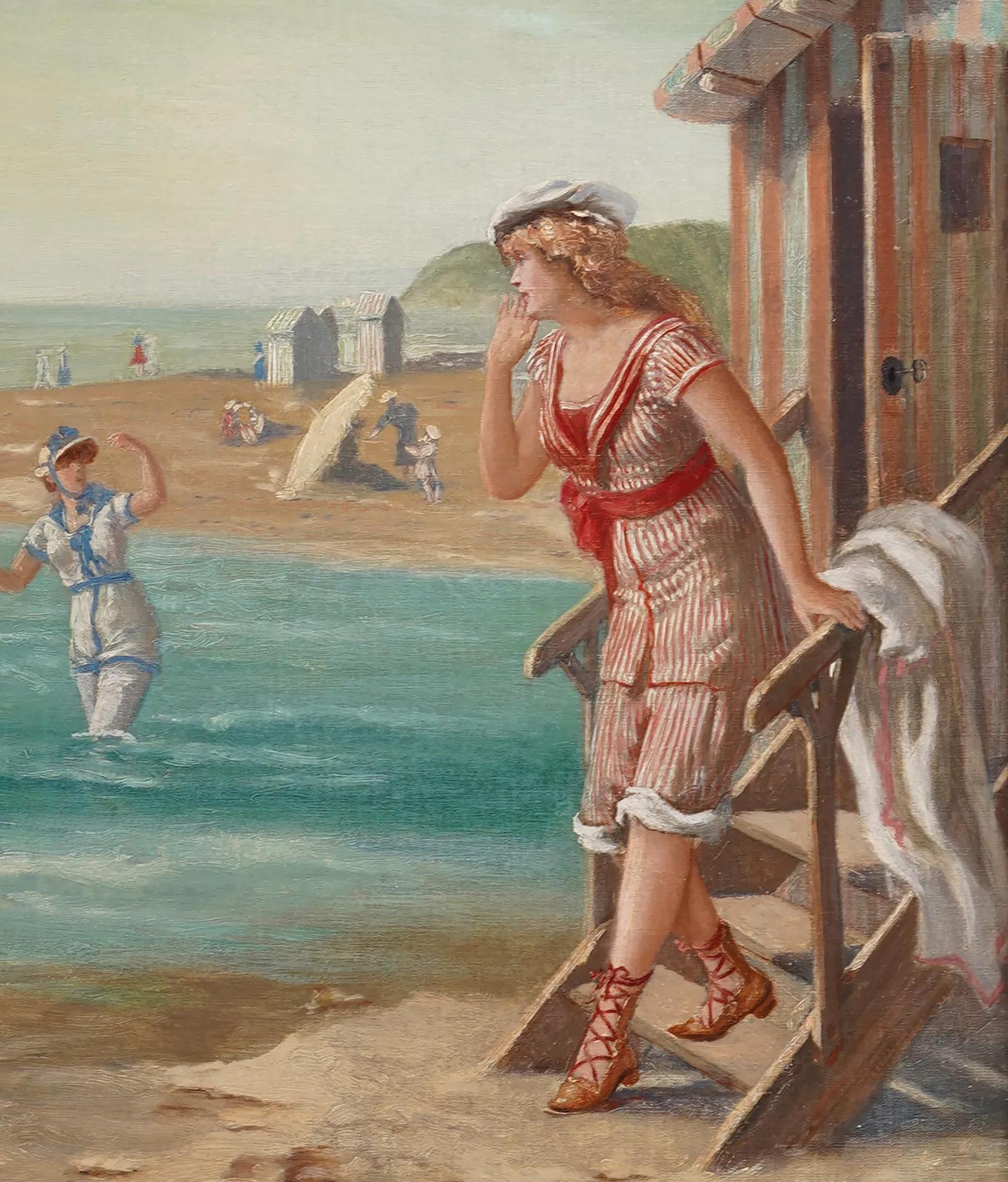 Antiquity Important Polish Beach Scene Seascape Encadré Original Oil Painting en vente 2