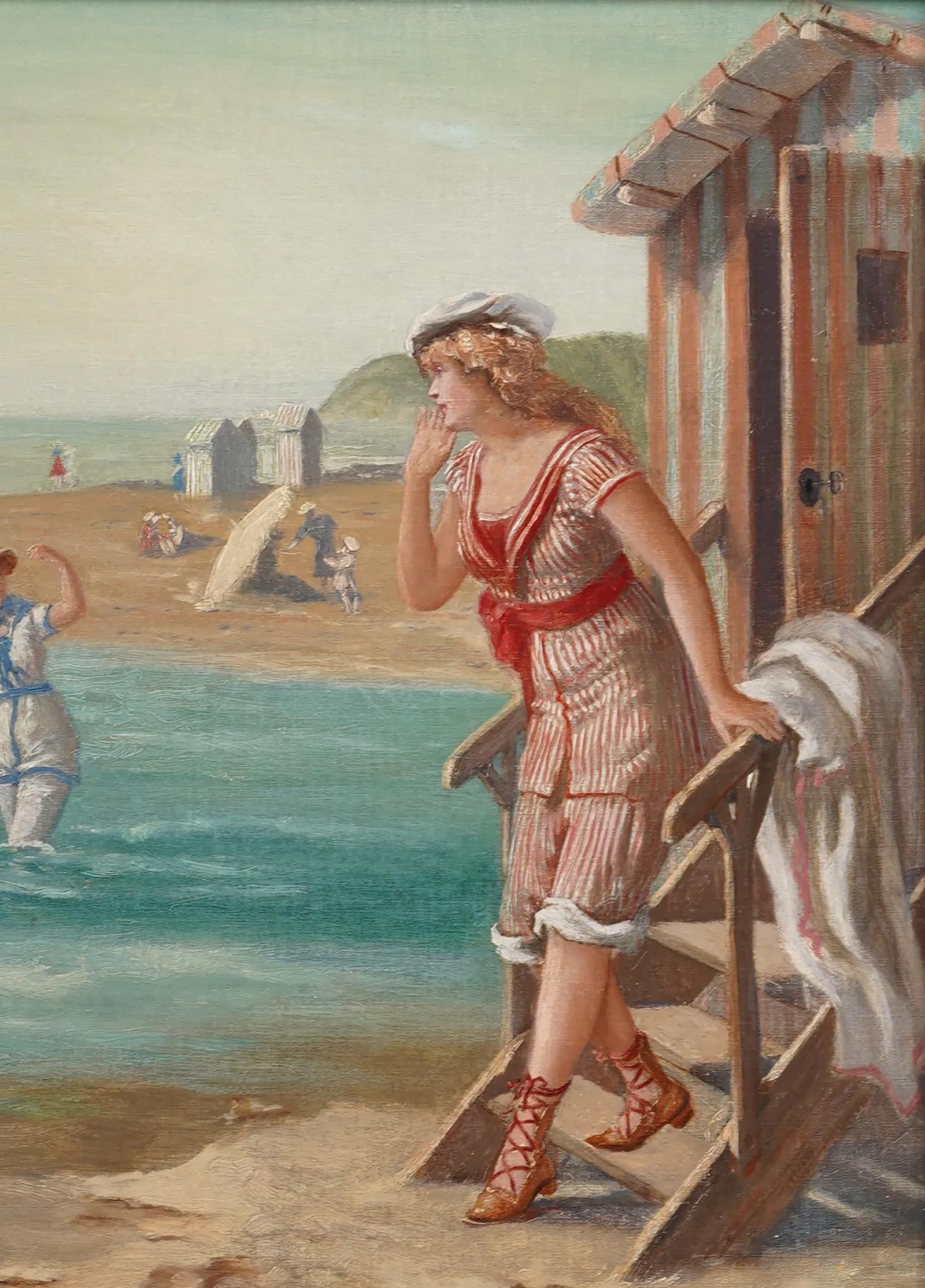 Antiquity Important Polish Beach Scene Seascape Encadré Original Oil Painting en vente 3