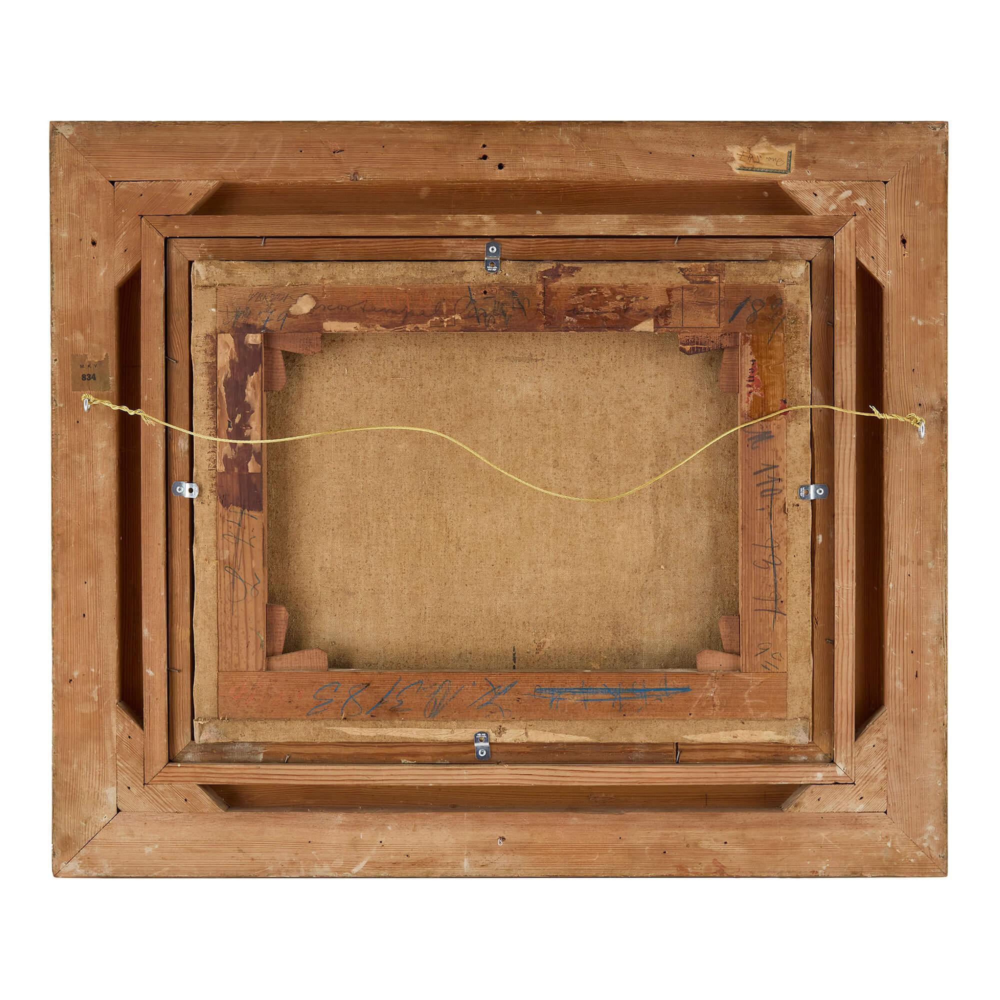 Antico dipinto a olio orientalista tedesco raffigurante un tempio egiziano di Meyerheim in vendita 1
