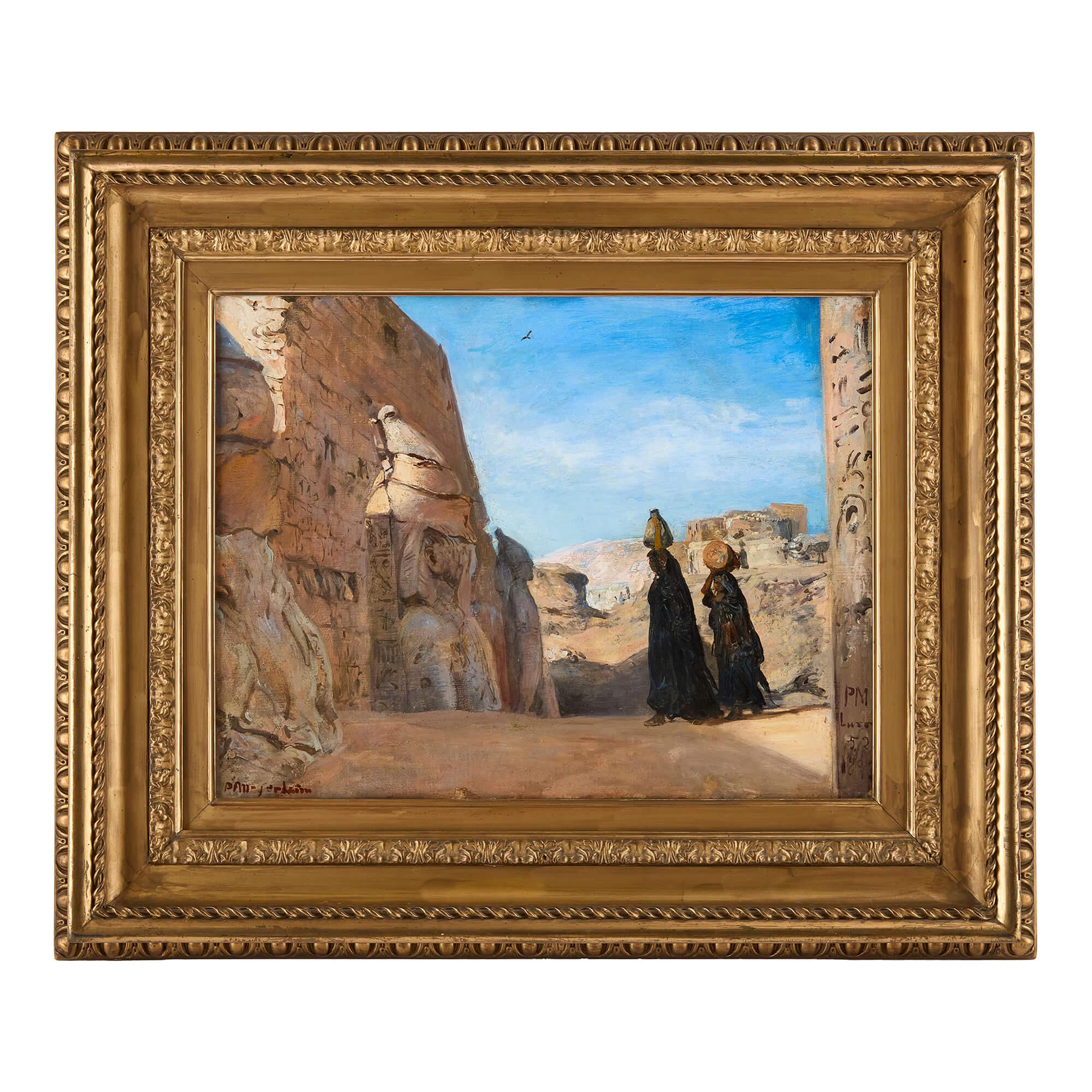Figurative Painting di Paul Meyerheim - Antico dipinto a olio orientalista tedesco raffigurante un tempio egiziano di Meyerheim