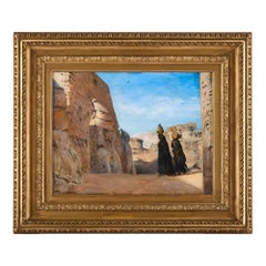 Antique German Orientalist Oil Painting of an Egyptian Temple by Meyerheim