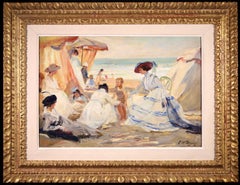 At the Beach - Post Impressionist Oil, Figures in Landscape by Paul Michel Dupuy
