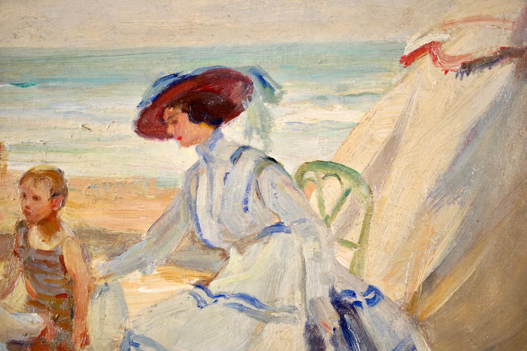 At the Beach - Post Impressionist Oil, Figures in Landscape by Paul Michel Dupuy 1
