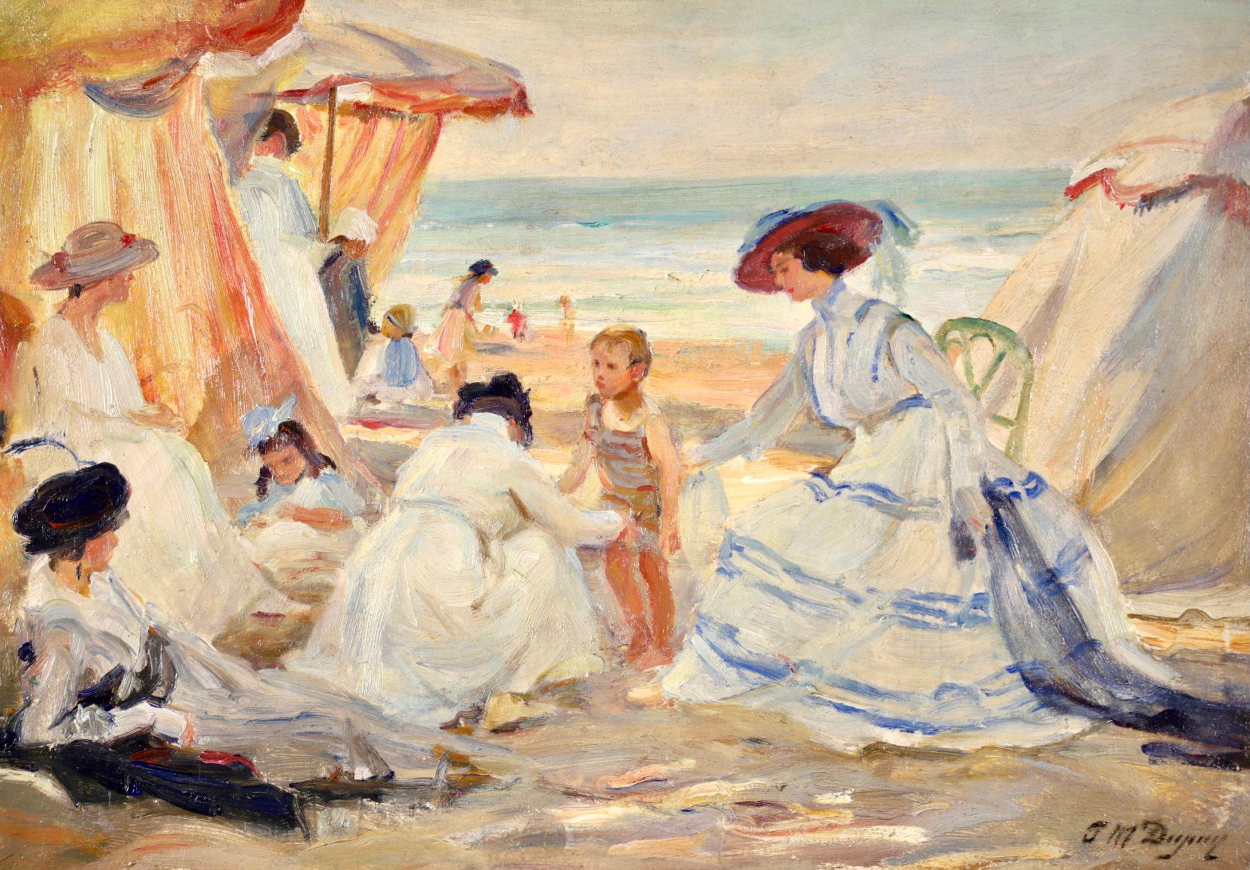 At the Beach - Post Impressionist Oil, Figures in Landscape by Paul Michel Dupuy