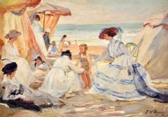 Antique At the Beach - Post Impressionist Oil, Figures in Landscape by Paul Michel Dupuy