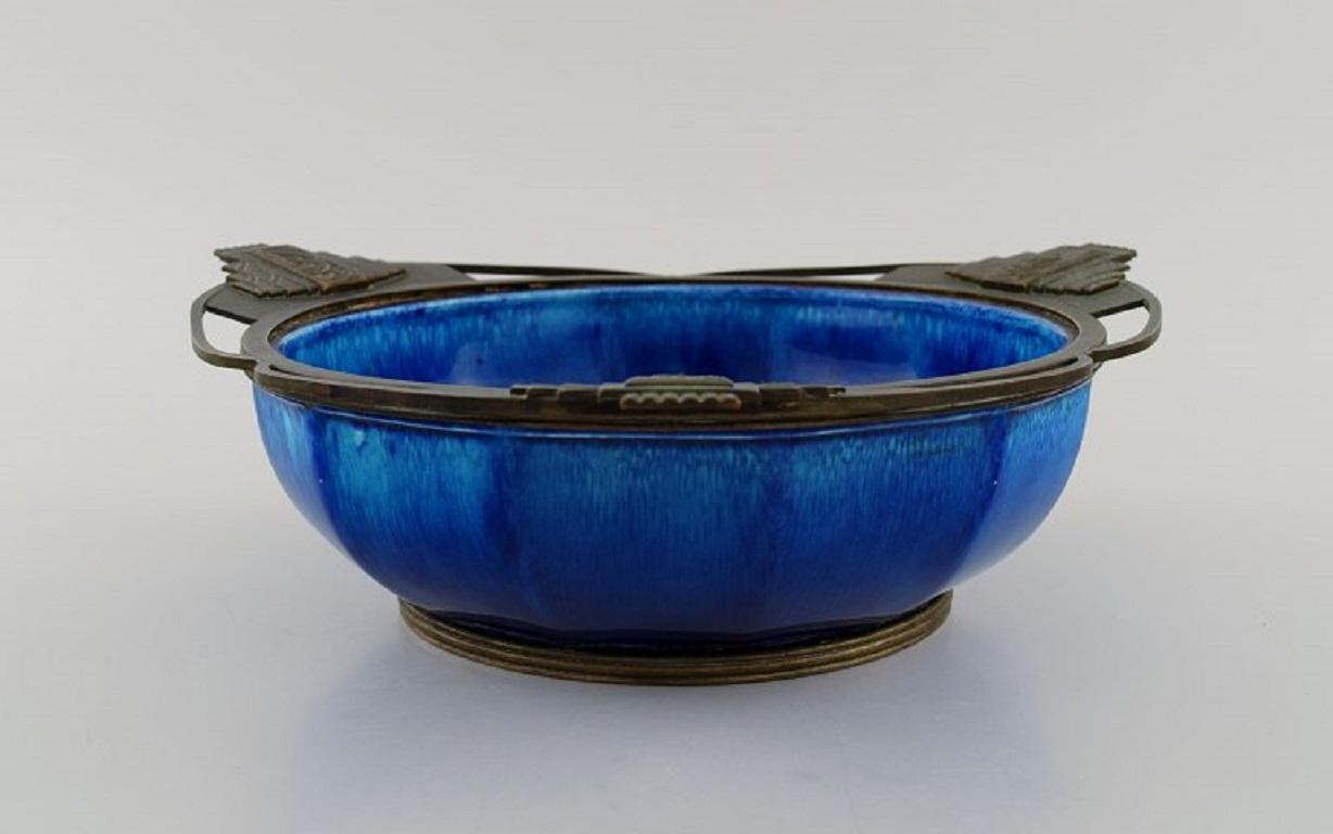 Bronze Paul Milet for Sevres, France, Art Deco Bowl in Glazed Ceramics
