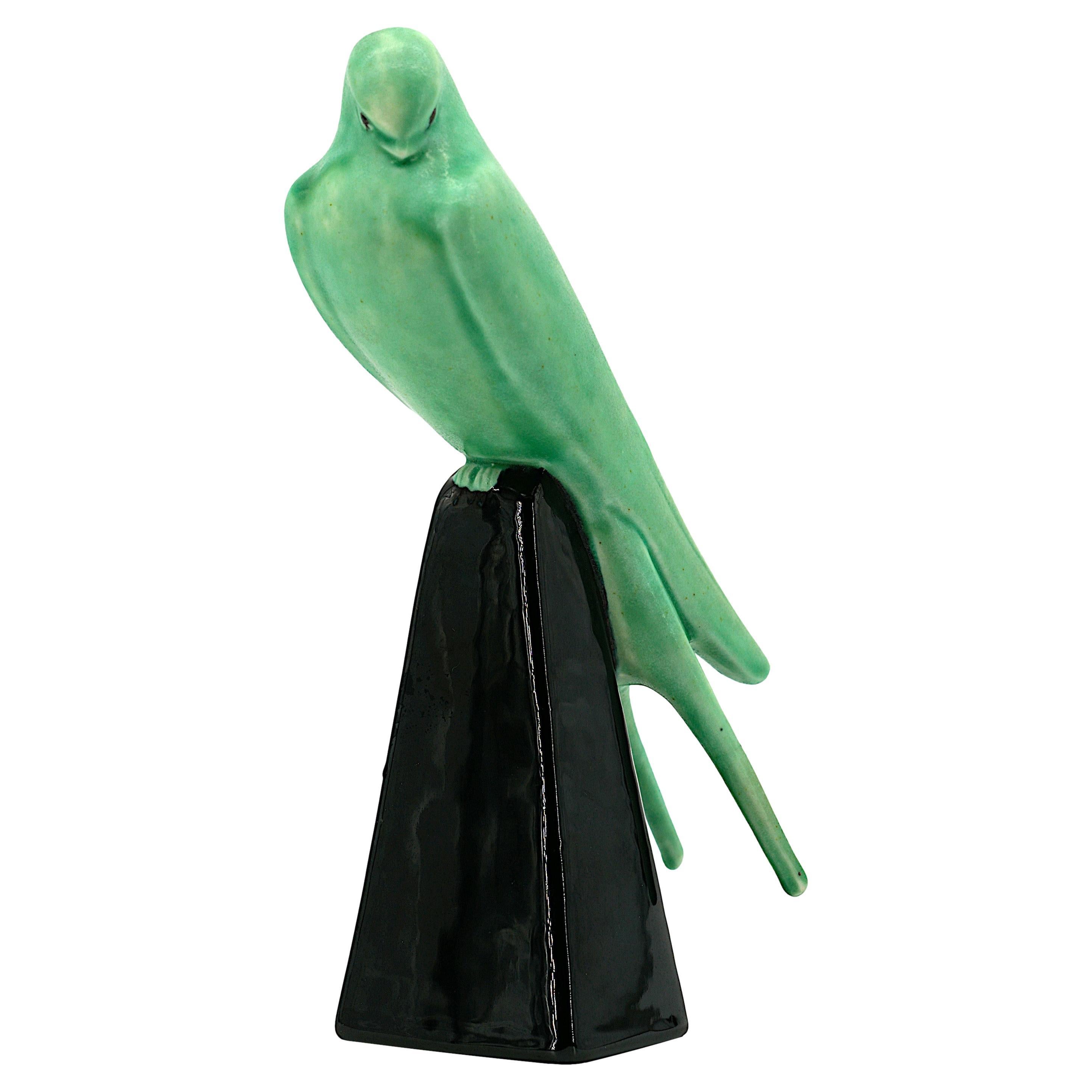 Paul MILET Art Deco Stoneware Parakeet, 1930s