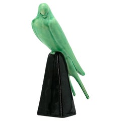Paul MILET Art Deco Stoneware Parakeet, 1930s