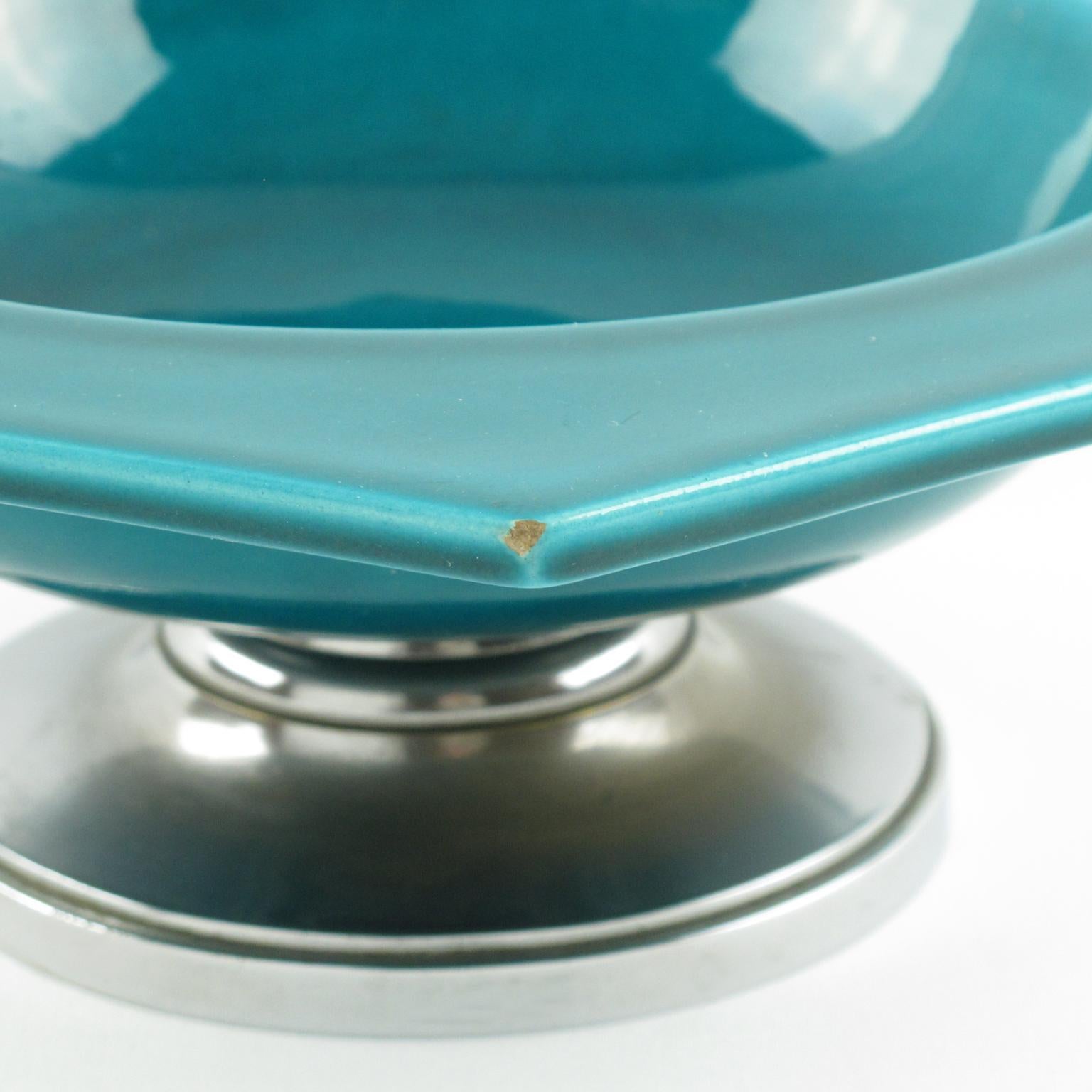 Paul Milet for Sevres Art Deco Bronze and Turquoise Ceramic Centerpiece Bowl 1