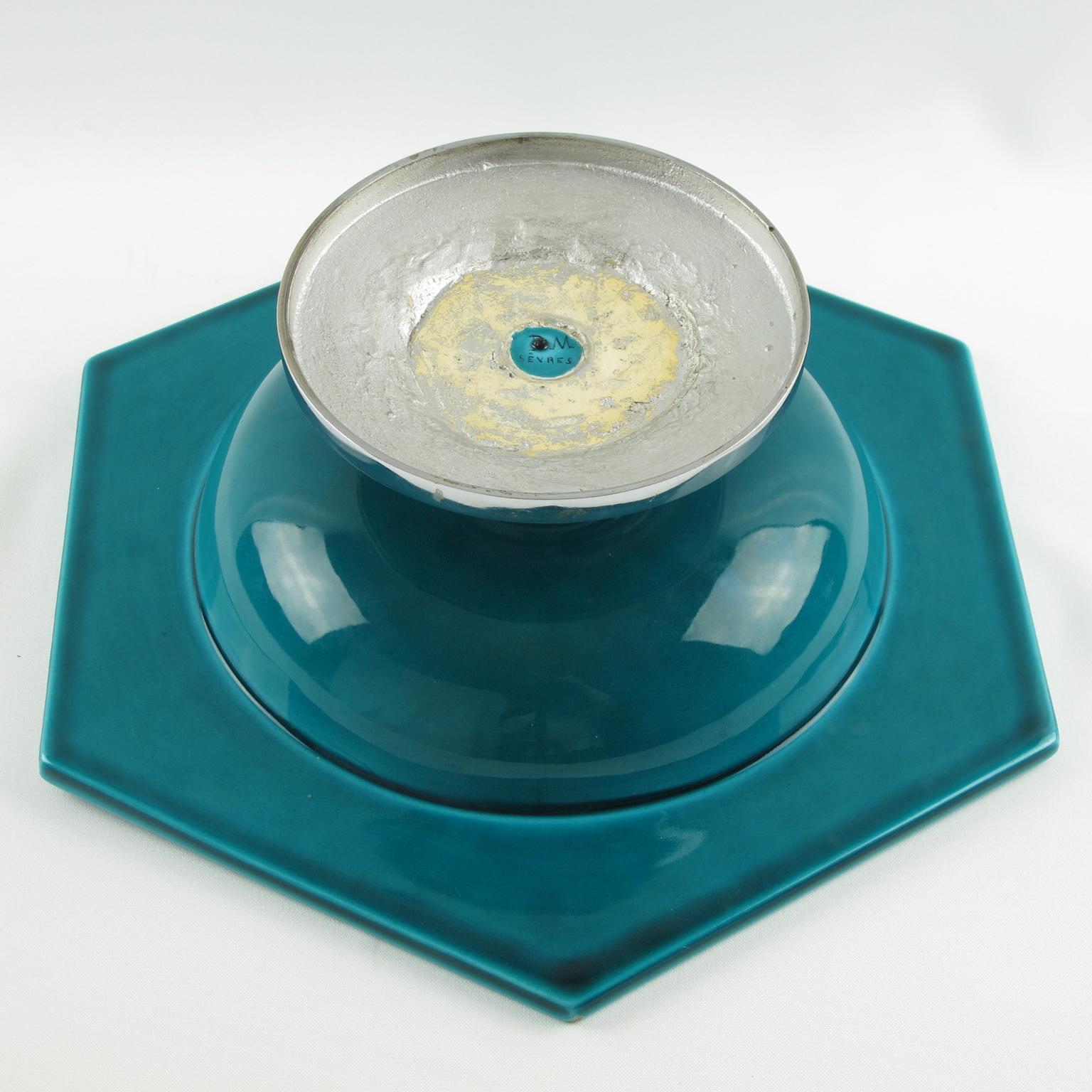 Paul Milet for Sevres Art Deco Bronze and Turquoise Ceramic Centerpiece Bowl 3