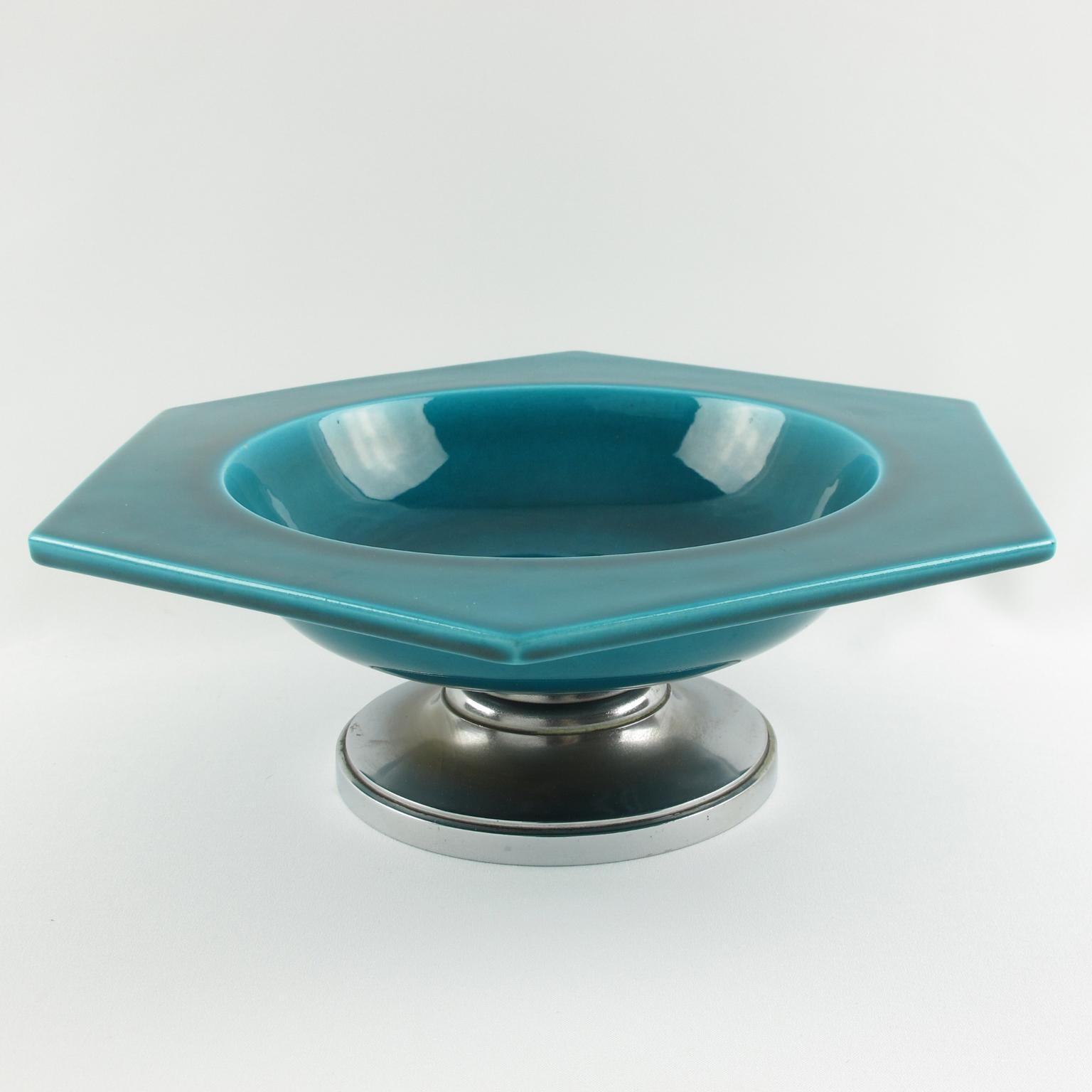 Paul Milet for Sevres Art Deco Bronze and Turquoise Ceramic Centerpiece Bowl 4