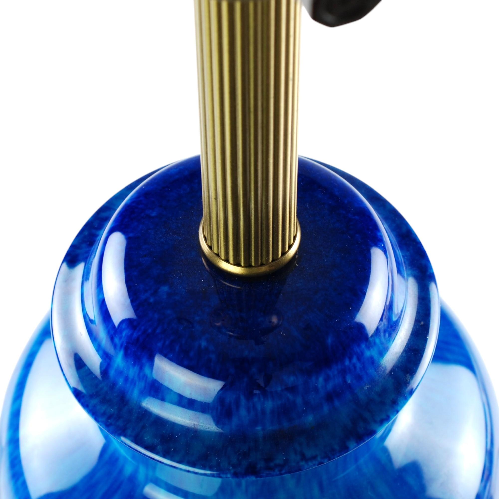 Early 20th Century Paul Milet for Sèvres Azure Art Deco Table Lamp with Glass Diffuser Shade For Sale