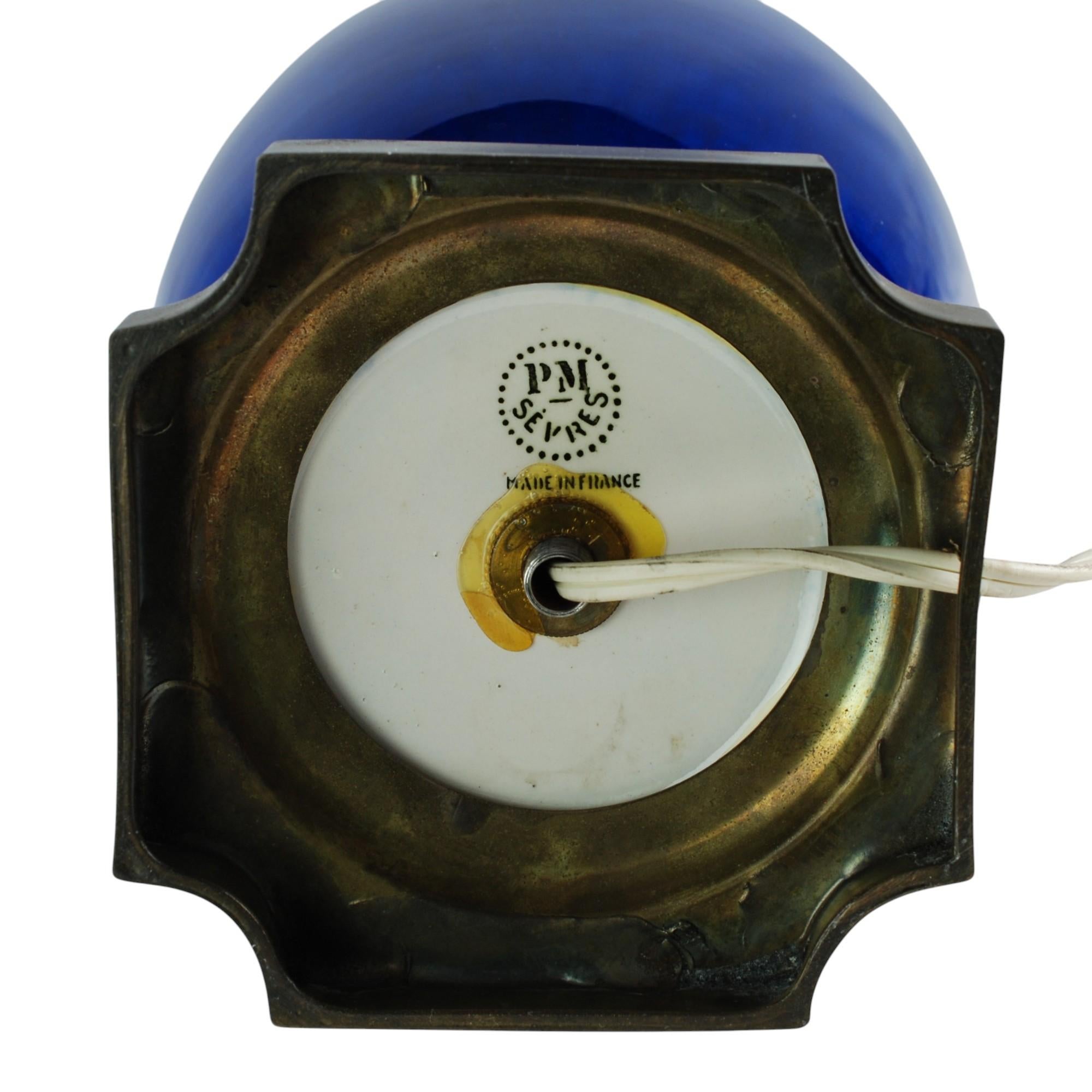 Paul Milet for Sèvres Azure Art Deco Table Lamp with Glass Diffuser Shade For Sale 3