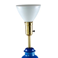 Paul Milet for Sèvres Azure Art Deco Table Lamp with Glass Diffuser Shade