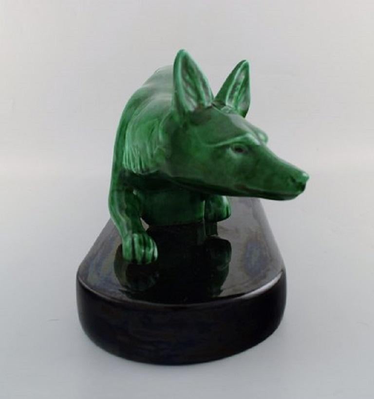 Paul Milet for Sevres, France, Large Art Deco Fox in Glazed Ceramics, 1920s In Excellent Condition In Copenhagen, DK